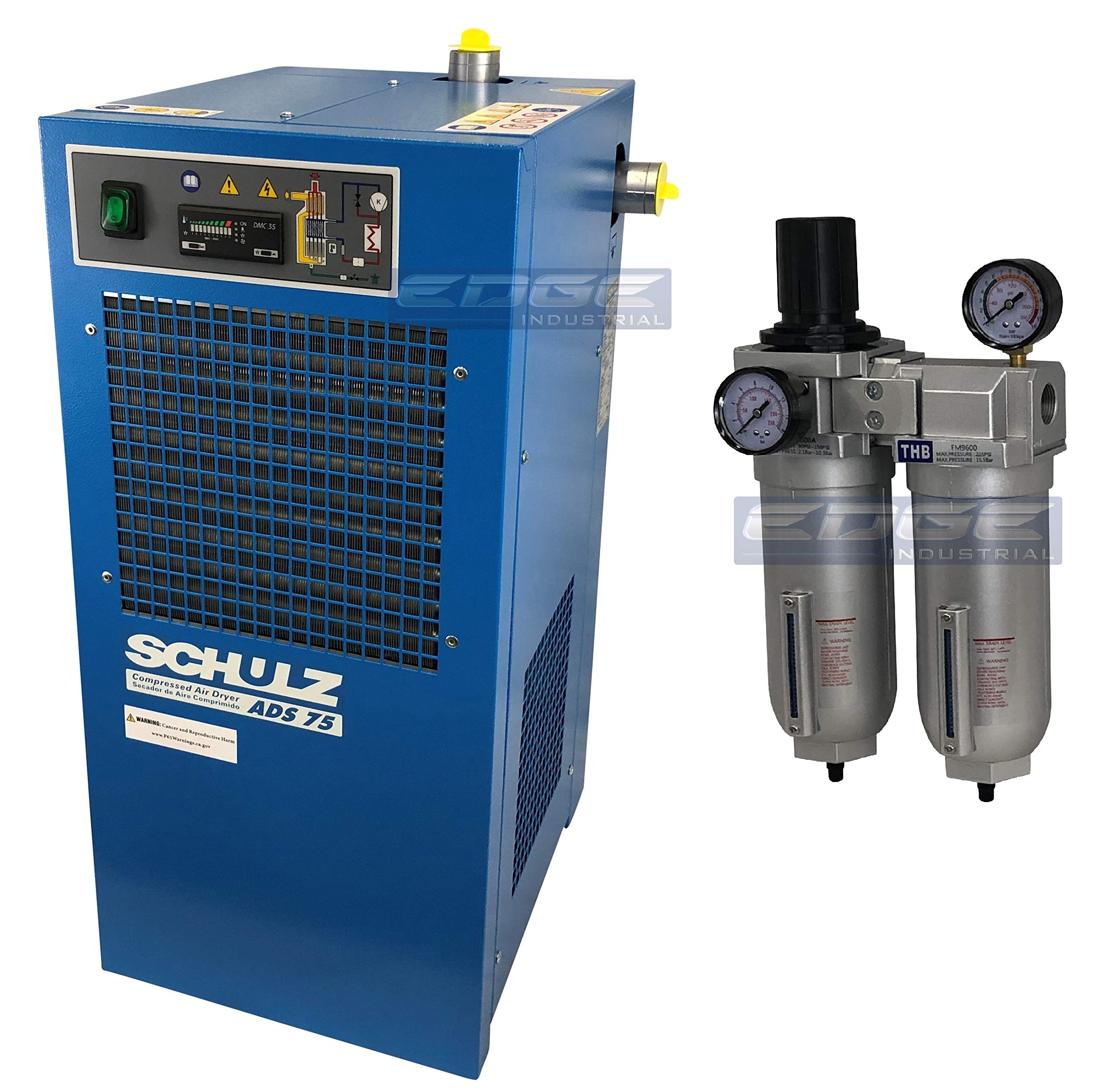 SCHULZ Refrigerated Air Dryer for Air Compressor Systems - 75 CFM Capacity, Compatible with 15HP & 20HP Compressors - Includes Regulator Pre-Filter - Ideal for Industrial Workshops, Automotive Shops & Manufacturing Facilities