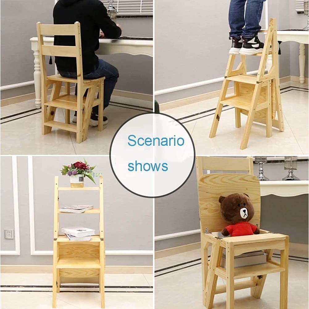 NEVKA 4-Step Folding Convertible Step Stool Ladder - Multifunctional Library Stool, Decorative Home Step Stool for Kitchen, Bathroom & Closet Organization - Space Saving Step Ladder for Adults & Kids