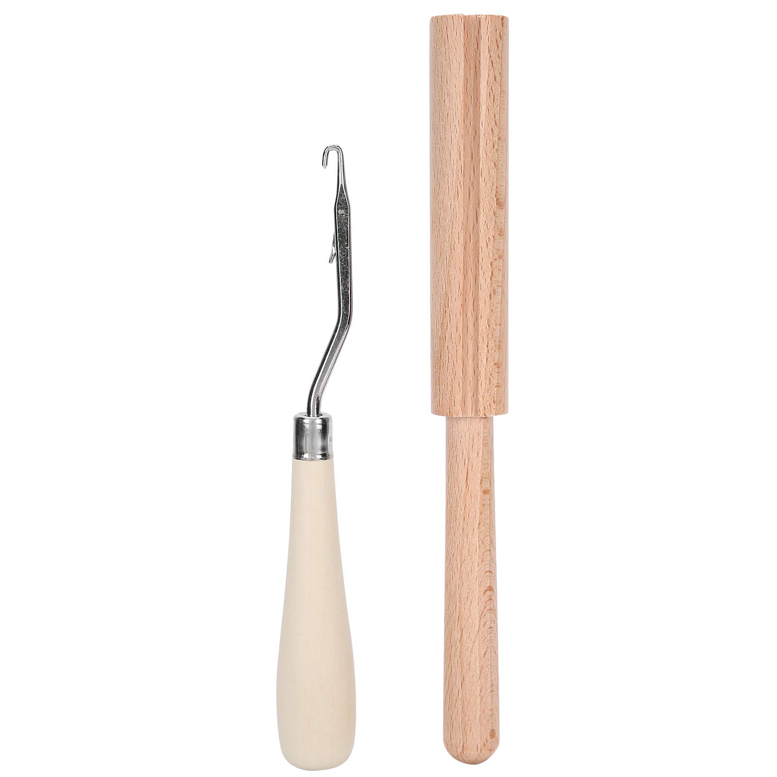 6.3 Inch Wooden Crochet Hook Set with Bent Hook & Thread Cutter - Perfect for Latch Hook, Rug Making, DIY Crafts and Home Decor Projects