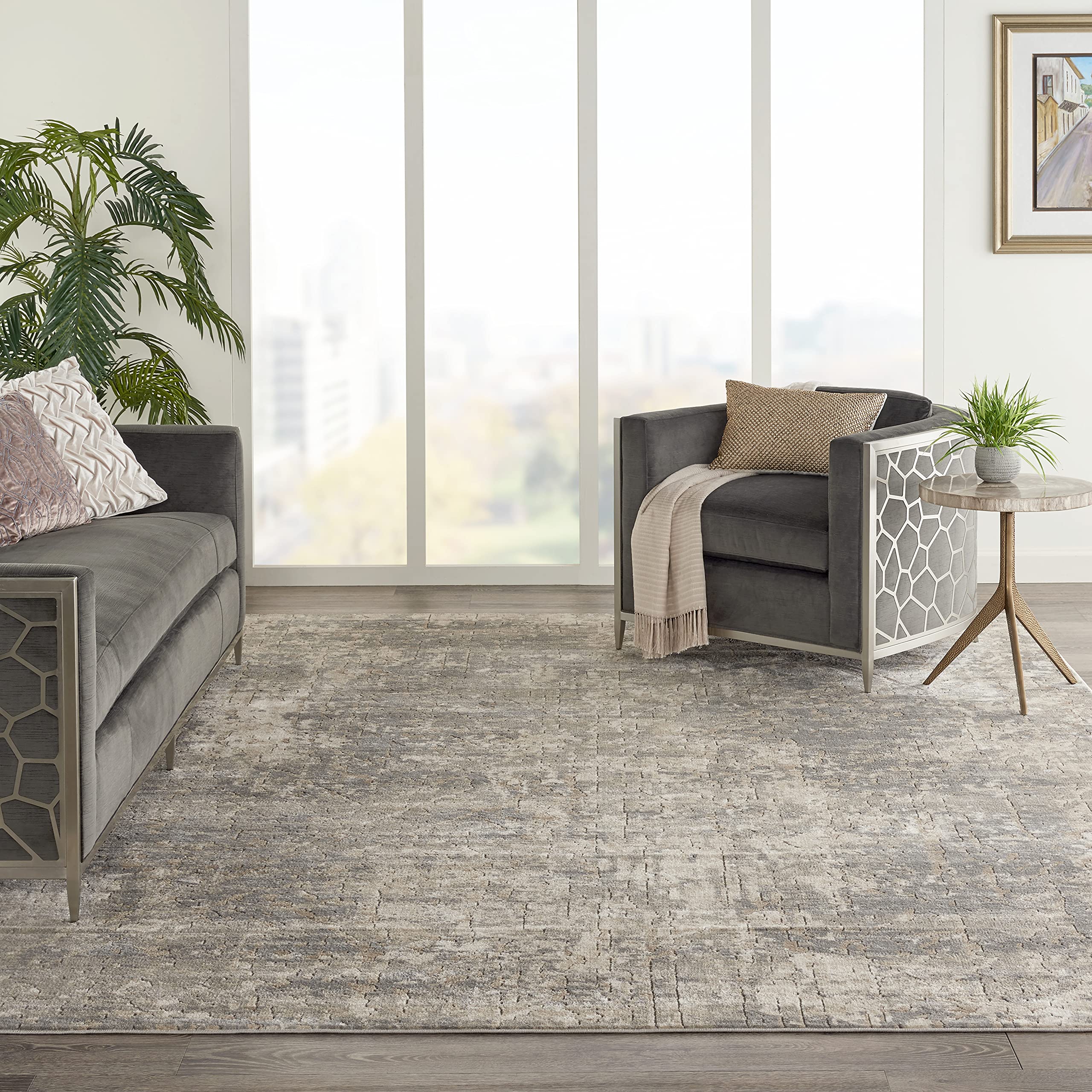 Nourison Concerto Abstract Beige/Grey 8x10 Area Rug - Easy to Clean, Non-Shedding, Soft & Durable - Perfect for Living Room, Bedroom, Dining Room & Kitchen Decor