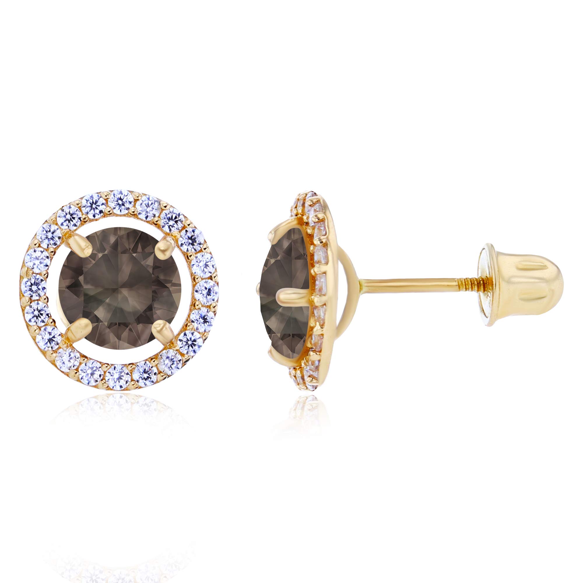 14K Solid Gold 8mm Halo Natural Birthstone Screwback Stud Earrings for Women | 5mm Round Birthstone | 1mm Created White Sapphire Halo Earrings | Perfect for Birthdays, Anniversaries & Everyday Elegance