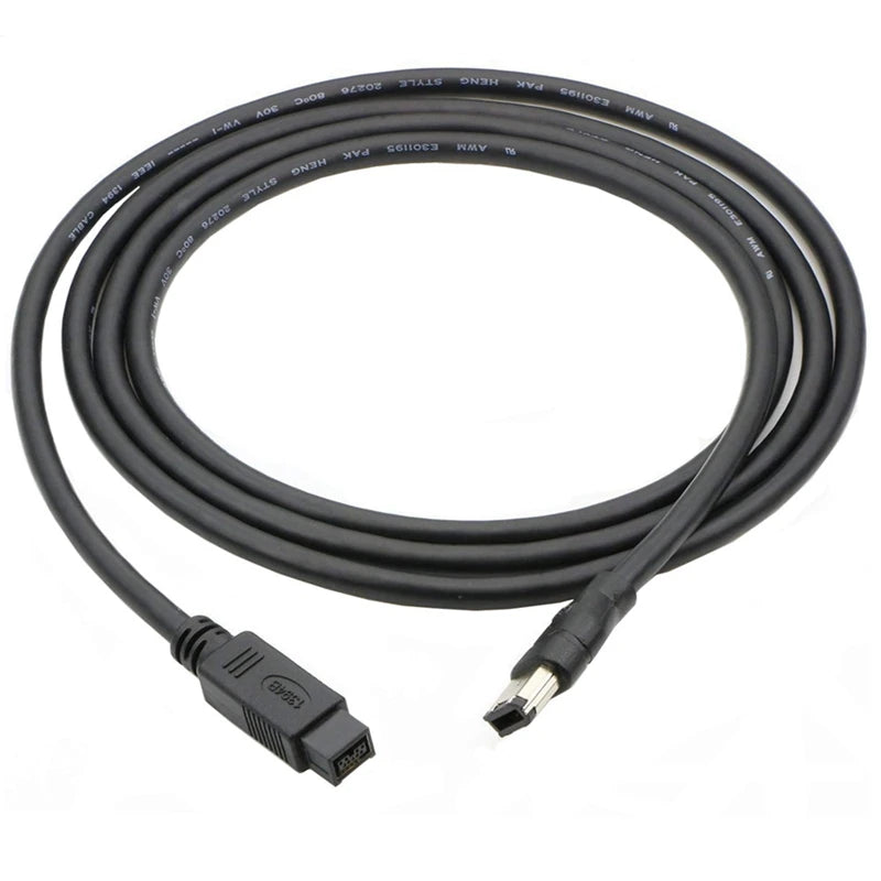 9 Pin to 6 Pin Bilingual FireWire 800 to FireWire 400 Cable - 1.8m (6ft) High-Speed Data Transfer Cable for Mac, PC, Cameras & External Hard Drives - Black