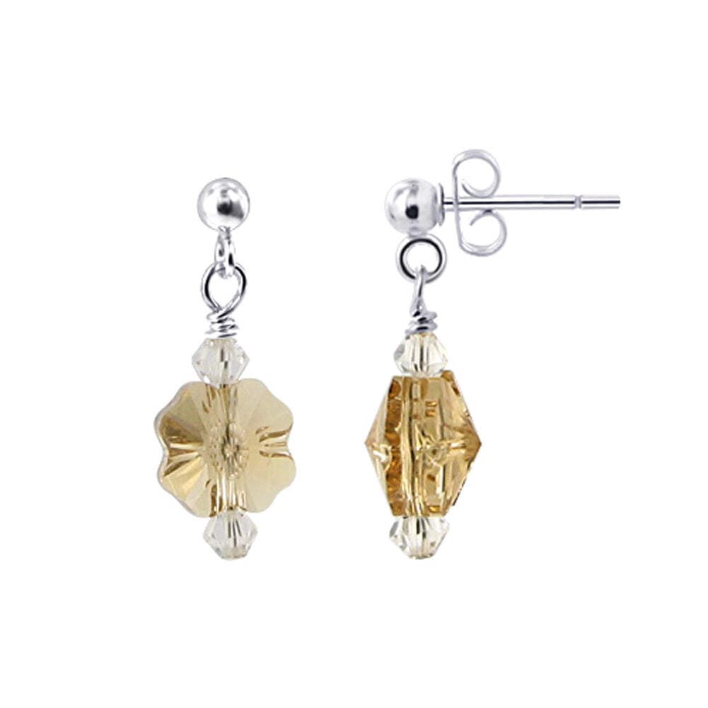 925 Sterling Silver Flower Drop Earrings with Crystals for Women