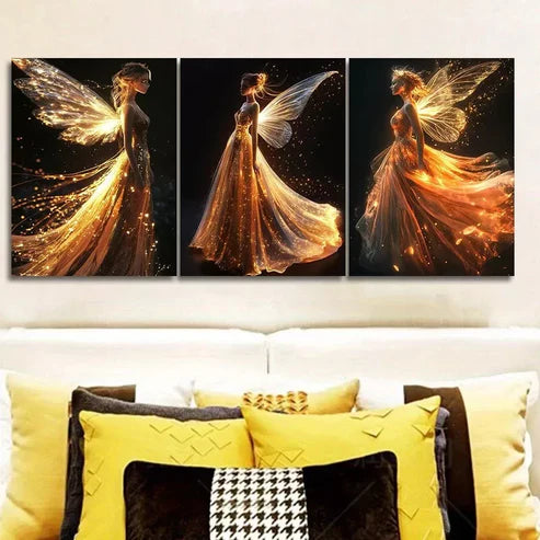 3-Piece Fairy Wall Art Set - Elegant Shiny Dress Canvas Prints 60x90cm Framed | High Quality Australian Made Home Decor | Perfect for Living Room, Bedroom & Nursery Decoration