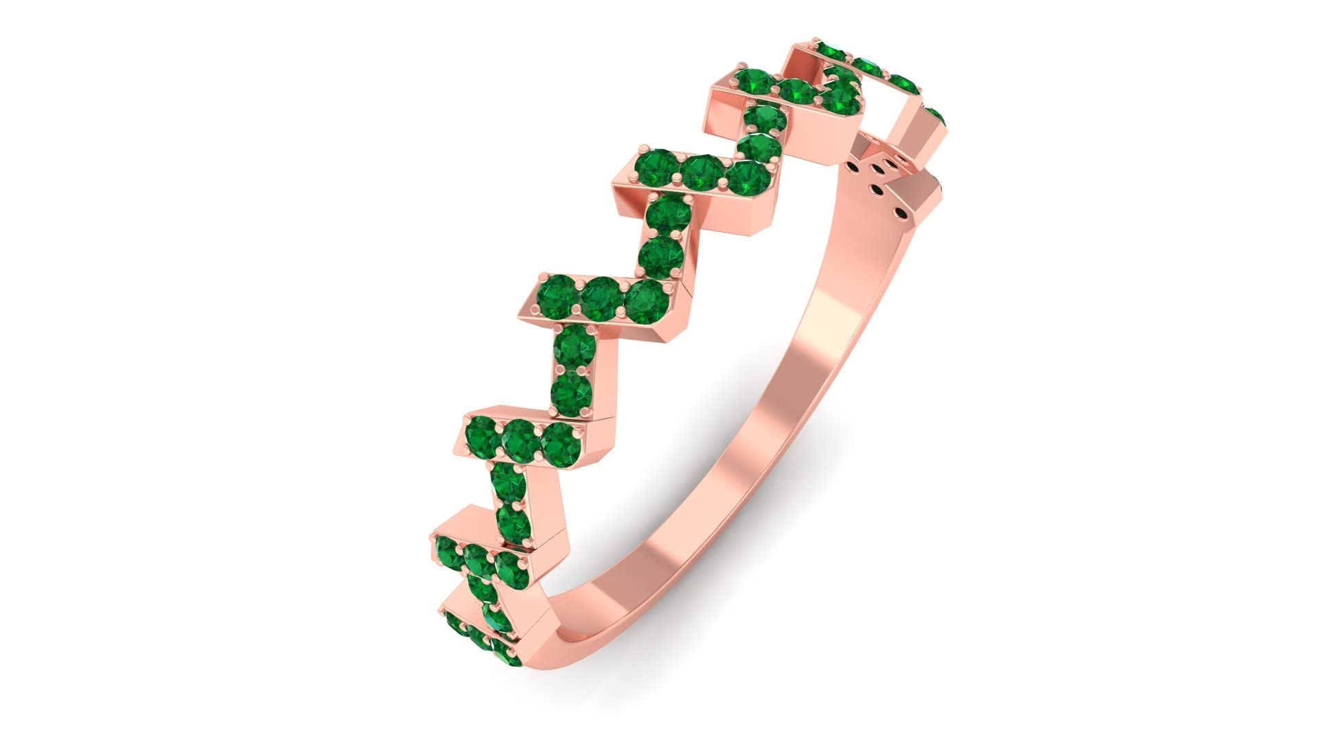 1/2 CT Genuine Emerald 14K Solid Gold Half Eternity Ring for Women - May Birthstone Zigzag Wedding Band, Anniversary Gift, Everyday Elegant Jewelry for Special Occasions