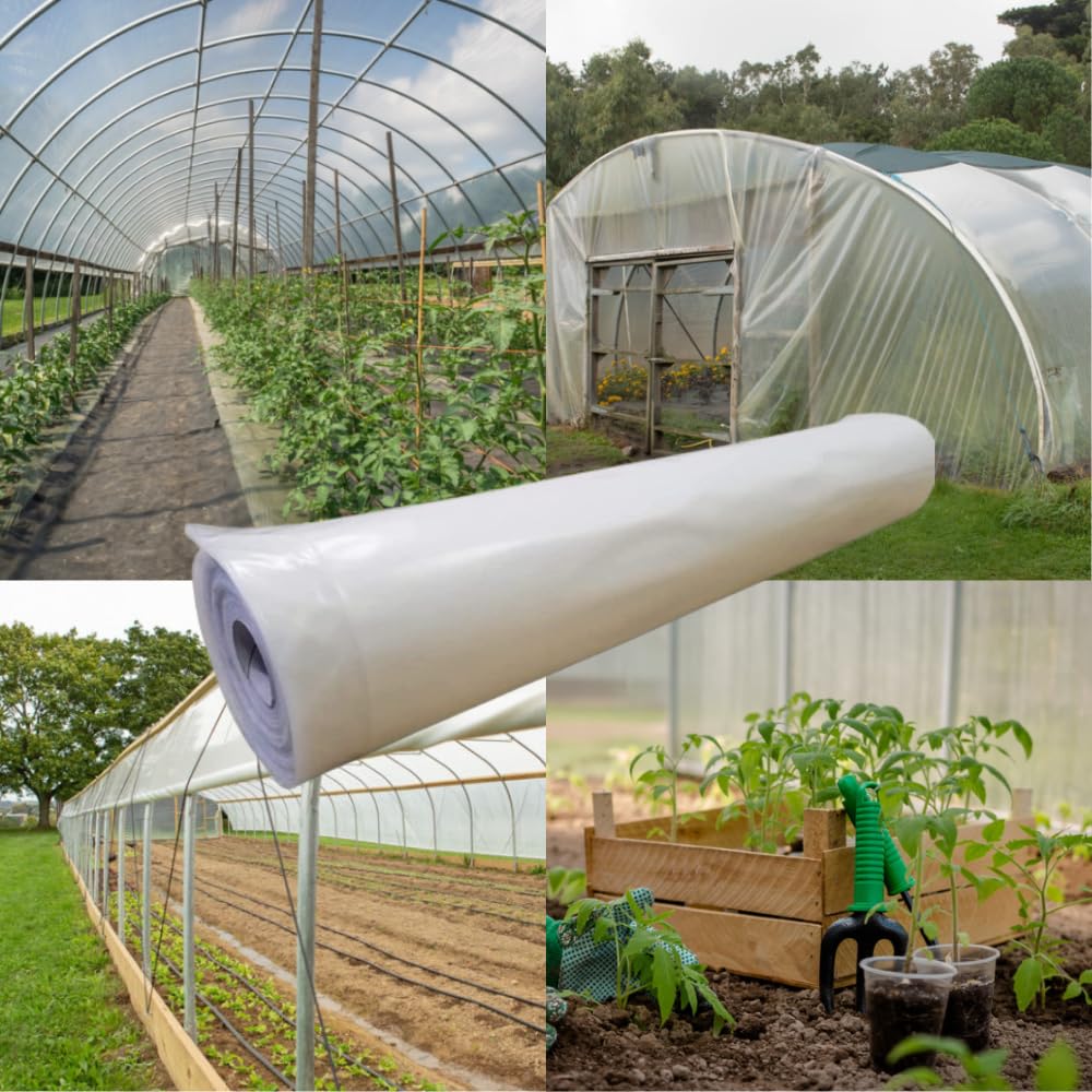 4-Year Clear 6 Mil Greenhouse Plastic Sheeting - Durable Polyethylene Film for Greenhouses, Plant Covers & DIY Projects (32' x 100') - Perfect for Year-Round Gardening, Seed Starting & Frost Protection