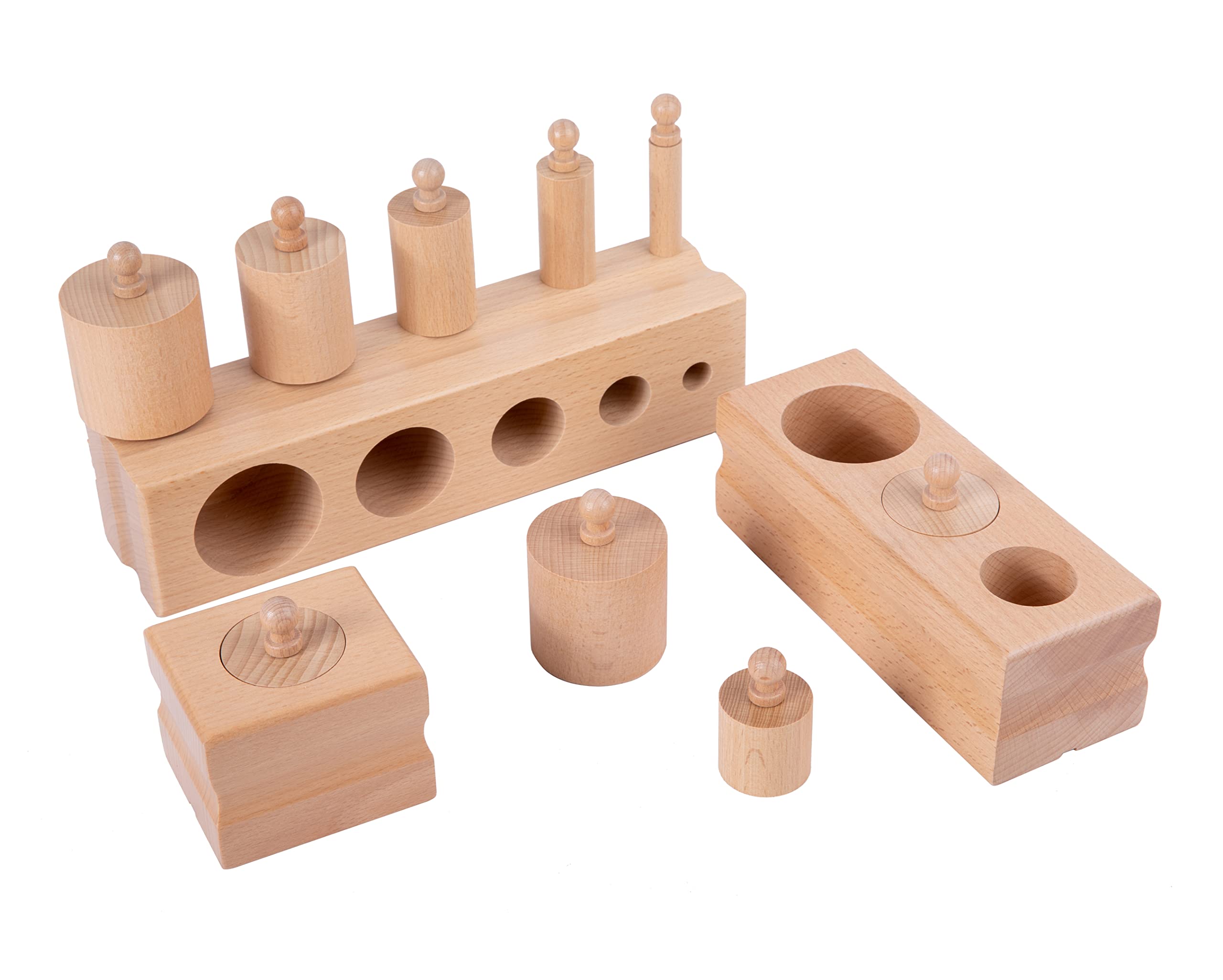 Montessori Wooden Knob Log Mini-Cylinder Block Sensory Toys - 3 Piece Set for Babies 6-12 Months | Early Learning & Fine Motor Skills Development | Perfect for Preschool Playtime & Toddler Educational Activities