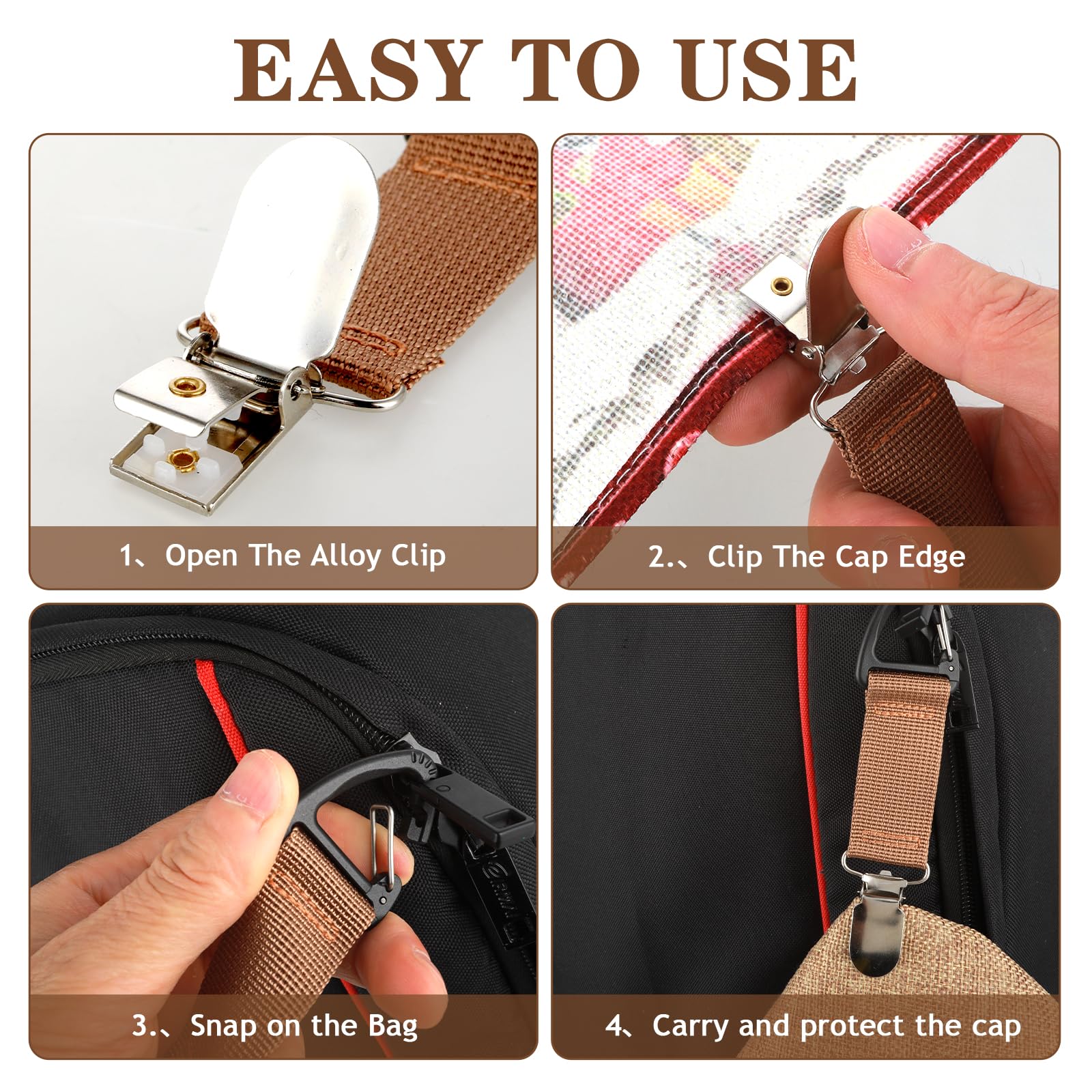 4Pcs Travel Hat Clip - Elastic Hat Holder for Purse, Hands-Free Bag Accessory for Traveling, Backpacks, Purses & Luggage - Perfect for Outdoor Adventures & Airplane Travel