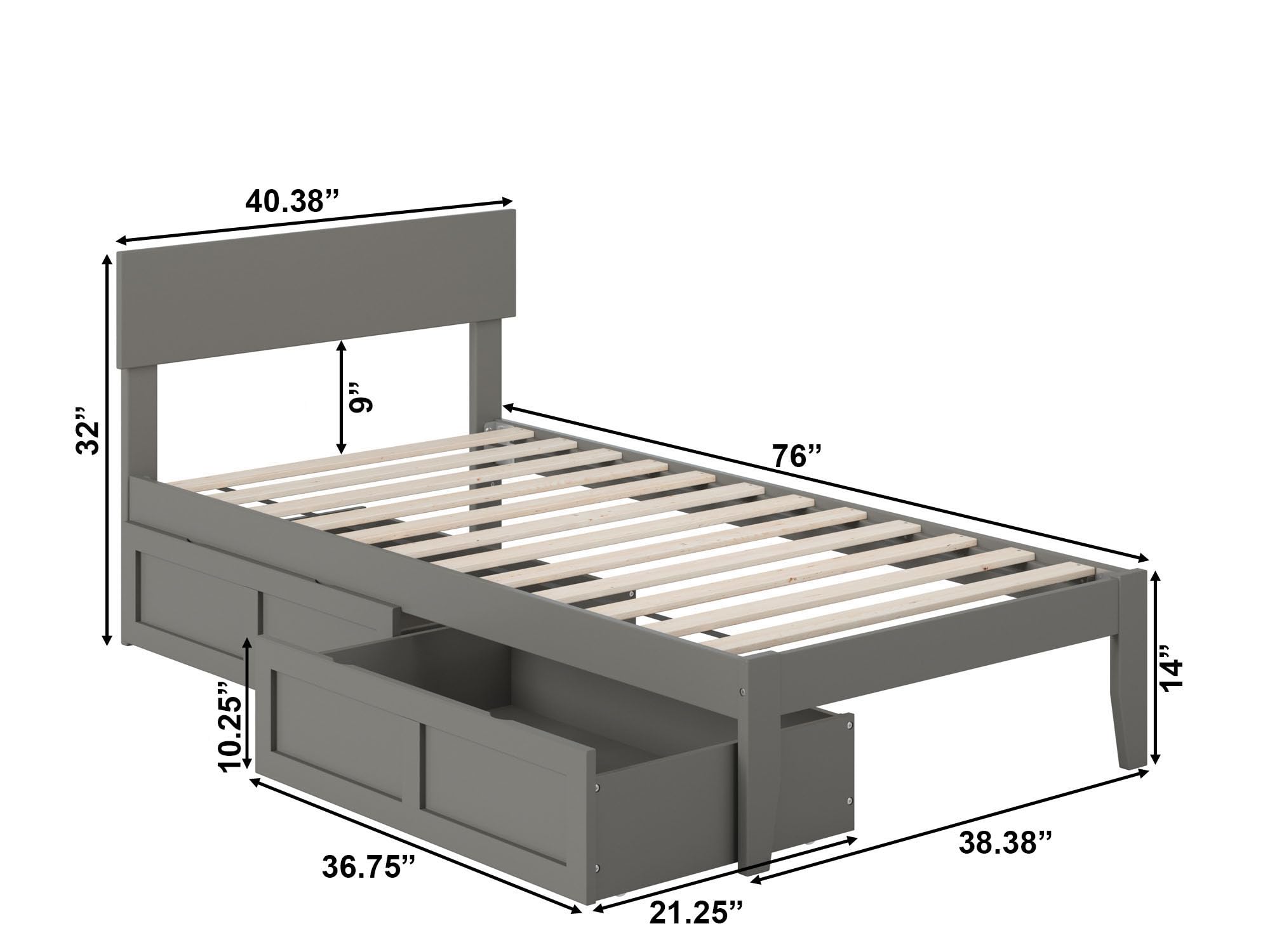 AFI Boston Twin Size Bed Frame with Underbed Storage Drawers, Gray - Perfect for Small Spaces, Kids Rooms & Guest Bedrooms