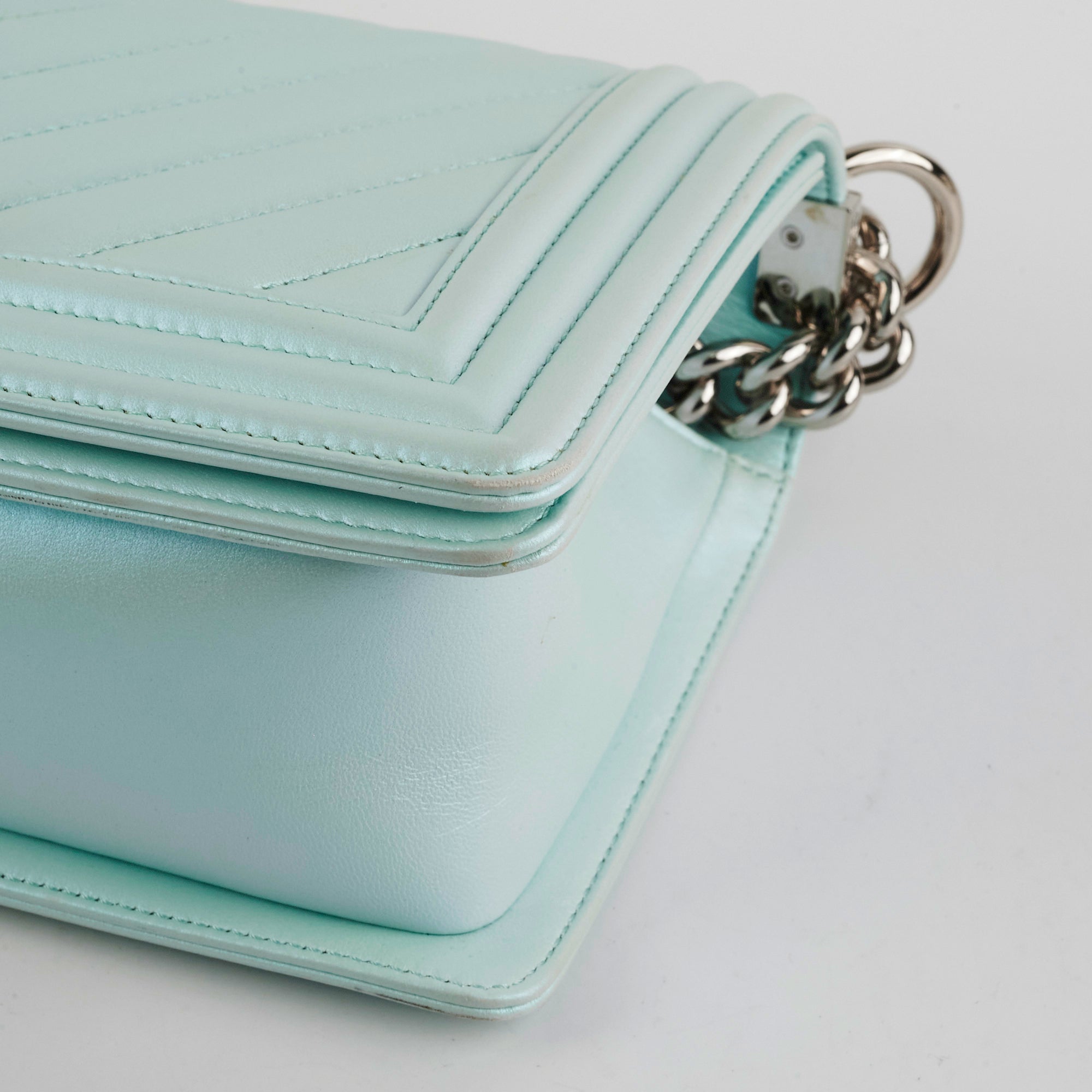 Chanel Medium Boy Bag Iridescent Celeste Blue - Luxury Designer Handbag for Women | Perfect for Evening Parties, Weddings & Special Occasions