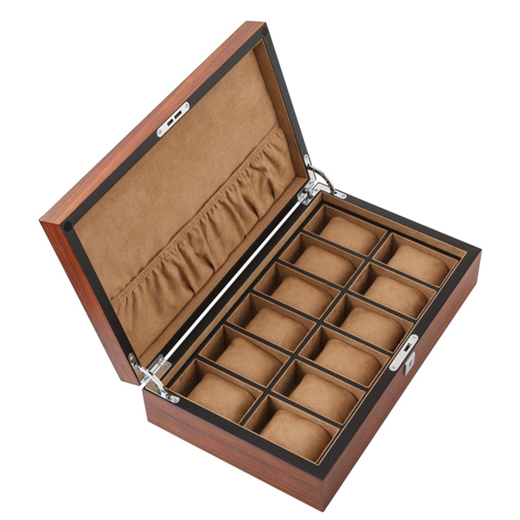 12-Slot Wooden Watch Box with Glass Lid - Luxury Watch Case with Removable Pillows & Velvet Lining - Perfect for Watch Storage, Display, and Travel - Gift for Watch Collectors & Enthusiasts
