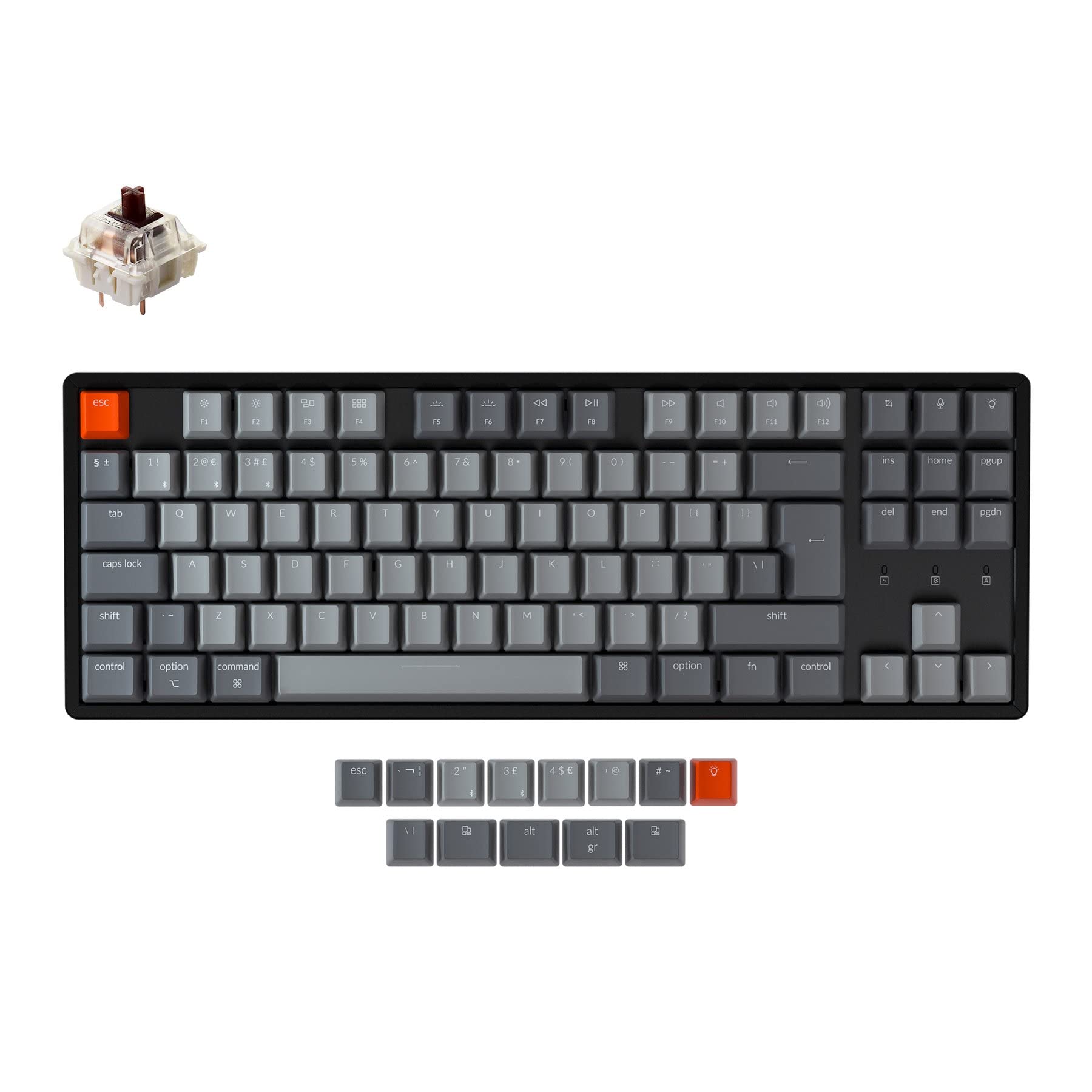Keychron K8 Wireless Mechanical Keyboard for Mac & Windows - Tenkeyless Bluetooth ISO-UK Layout with RGB Backlight, Gateron Brown Switches & Aluminum Frame | Perfect for Gaming, Programming & Office Work