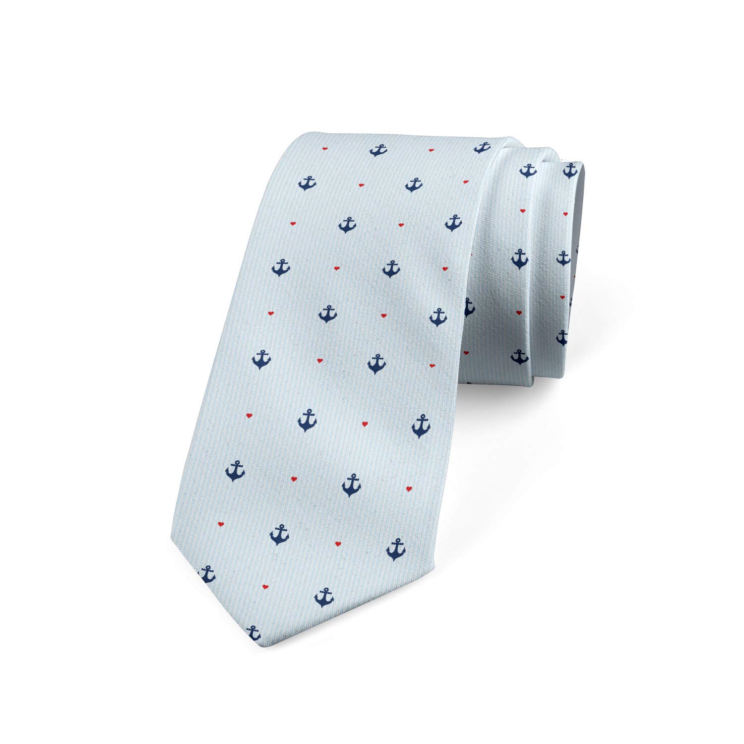 Ambesonne Men's Necktie - Red Hearts Nautical Design, 3.7
