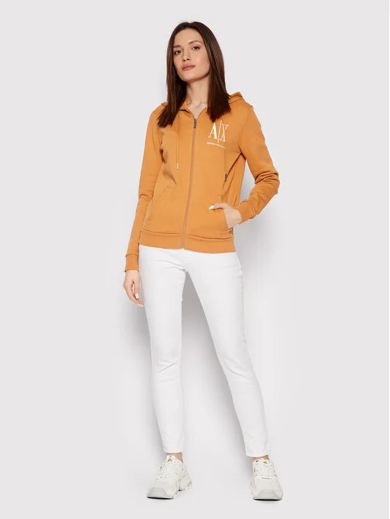 ARMANI EXCHANGE Men's Slim Fit Orange Hoodie - Lightweight Pullover Sweatshirt for Casual Wear & Street Style