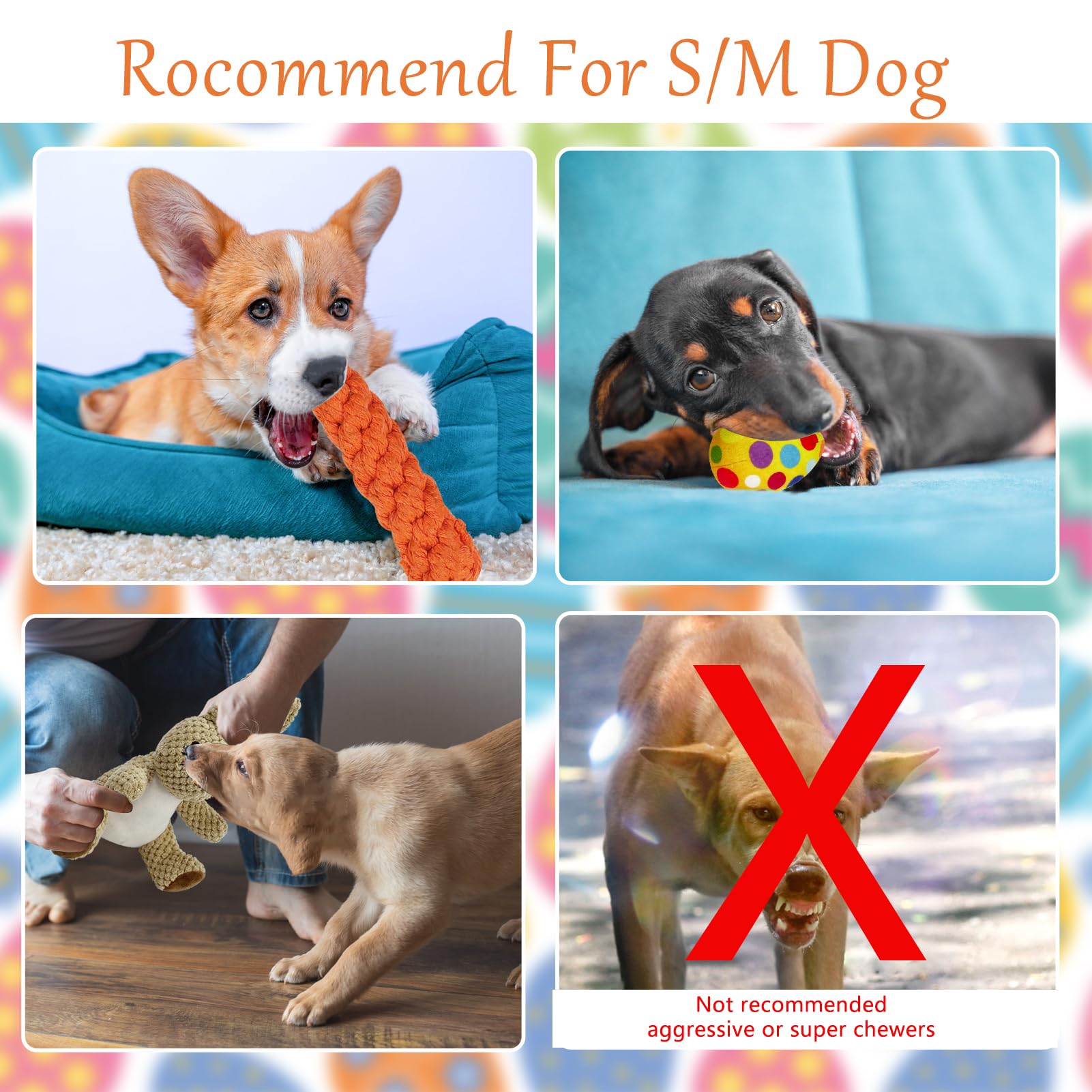 4 Pcs Easter Dog Squeaky Toys - Plush Bunny Rabbit Stuffed Animal with Crinkle & Rope Carrot - Interactive Easter Gift for Small Medium Dogs - Perfect for Easter Egg Hunts & Puppy Playtime