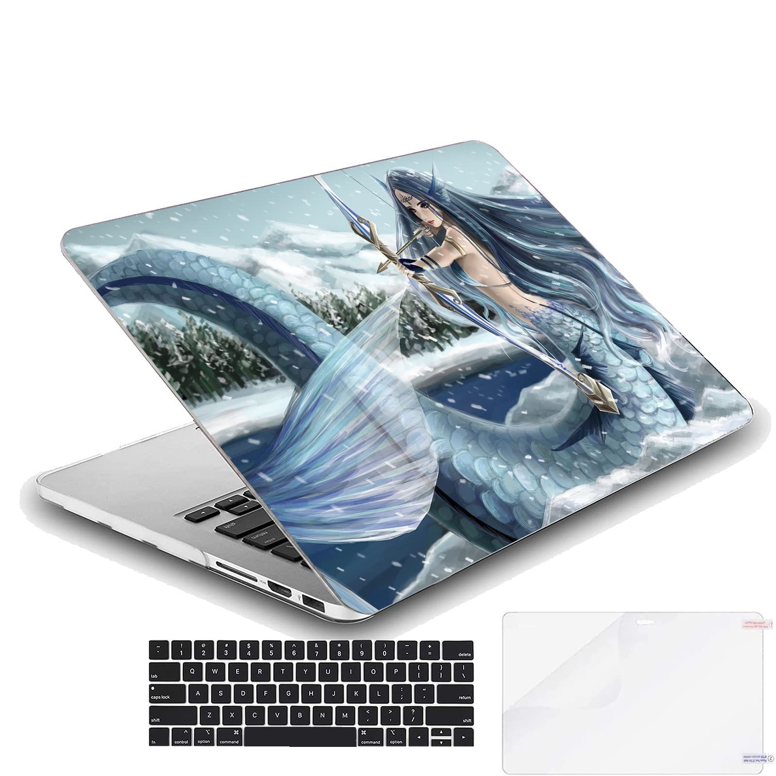Premium Hard Protective Shell Case & Keyboard Cover for MacBook Air 13.6-inch (A2681, M2 Chip, 2022) - Mermaid Painting Art Design | Durable Scratch-Resistant Protection for Work, Travel & School Use