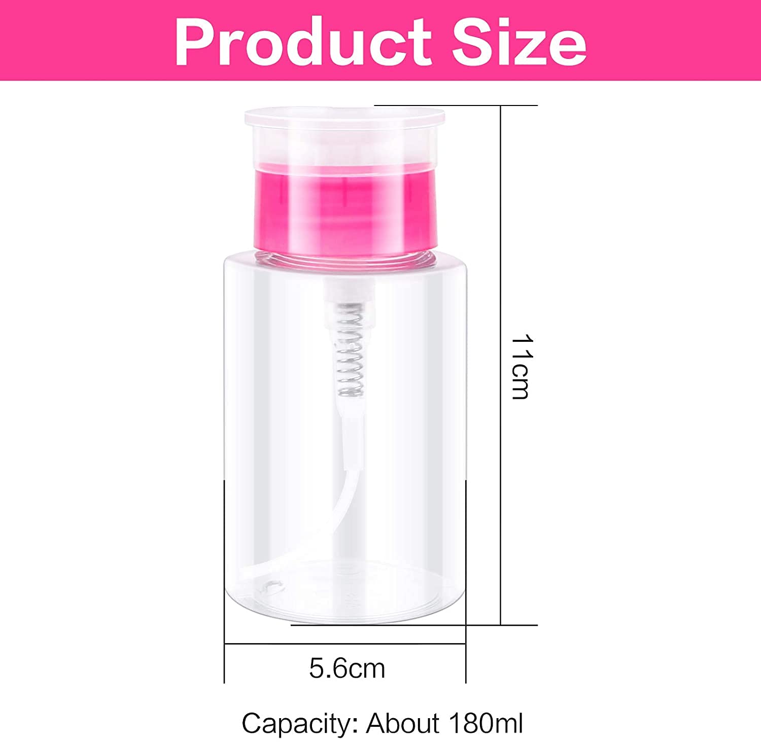 2PCS 180ml Empty Nail Polish Remover Pump Bottles - Push Down Dispenser for Nail Polish & Makeup - Perfect for Salon, Home & Travel Use
