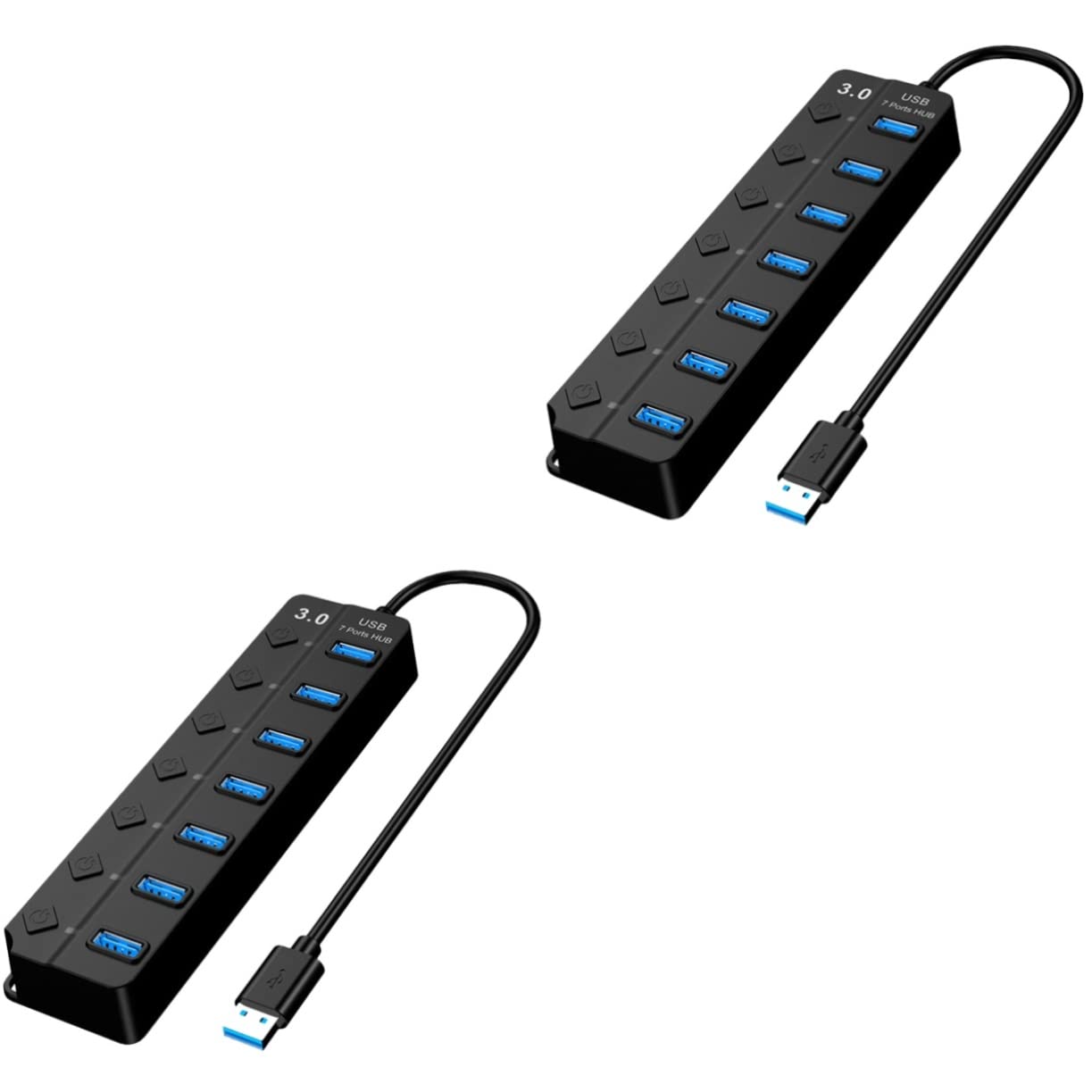 Jojofuny 2-Pack 7-Port USB Hub Expander - High-Speed USB 3.0 Extension Hub with Multiple Ports for Laptop, PC, Mac - Perfect for Office, Home & Travel Use
