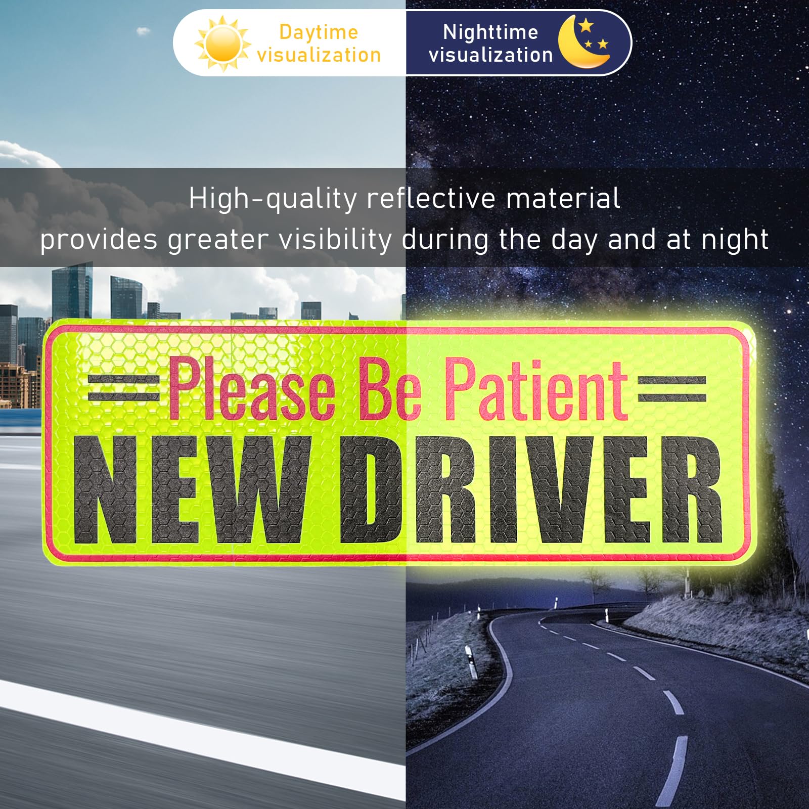 Ziciner 2-Pack Reflective Student Driver Magnets for Cars - New Driver Safety Signs with 'Please Be Patient' Decals - Beginner Warning Bumper Magnets (Style 7) - Perfect for Teen Drivers & Driving Schools