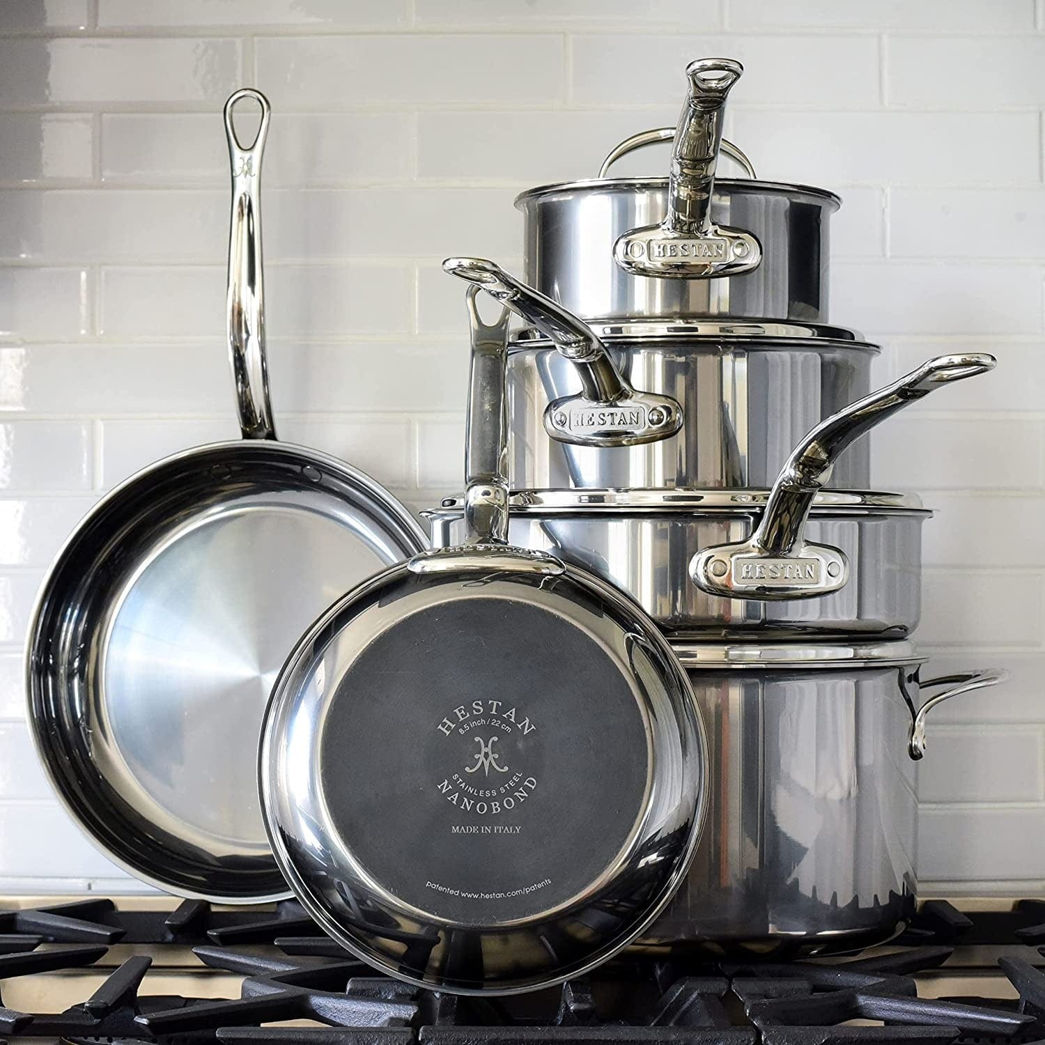 Premium Hestan Nanobond 10-Piece Nonstick Cookware Set - Durable Ceramic Coating Pots & Pans for Healthy Cooking - Perfect for Frying, Sautéing & Boiling in Modern Kitchens