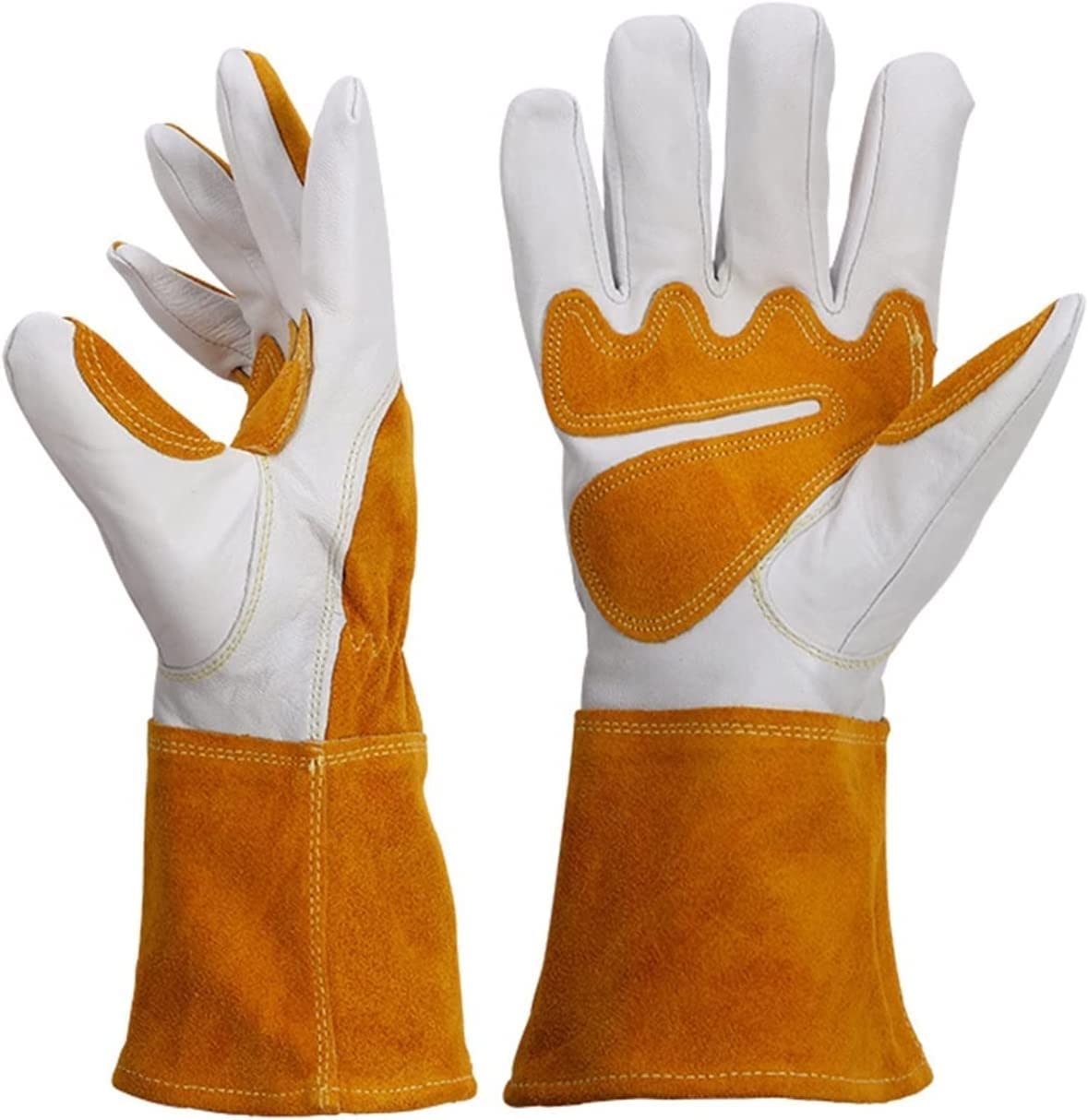 Heat-Insulated Gardening Gloves - Thorn Proof Cowhide Leather for Yard Work, Planting & Landscaping - Durable Household Cleaning Gloves (Yellow, X-Large) - Perfect for Outdoor Chores, Rose Pruning & Winter Protection