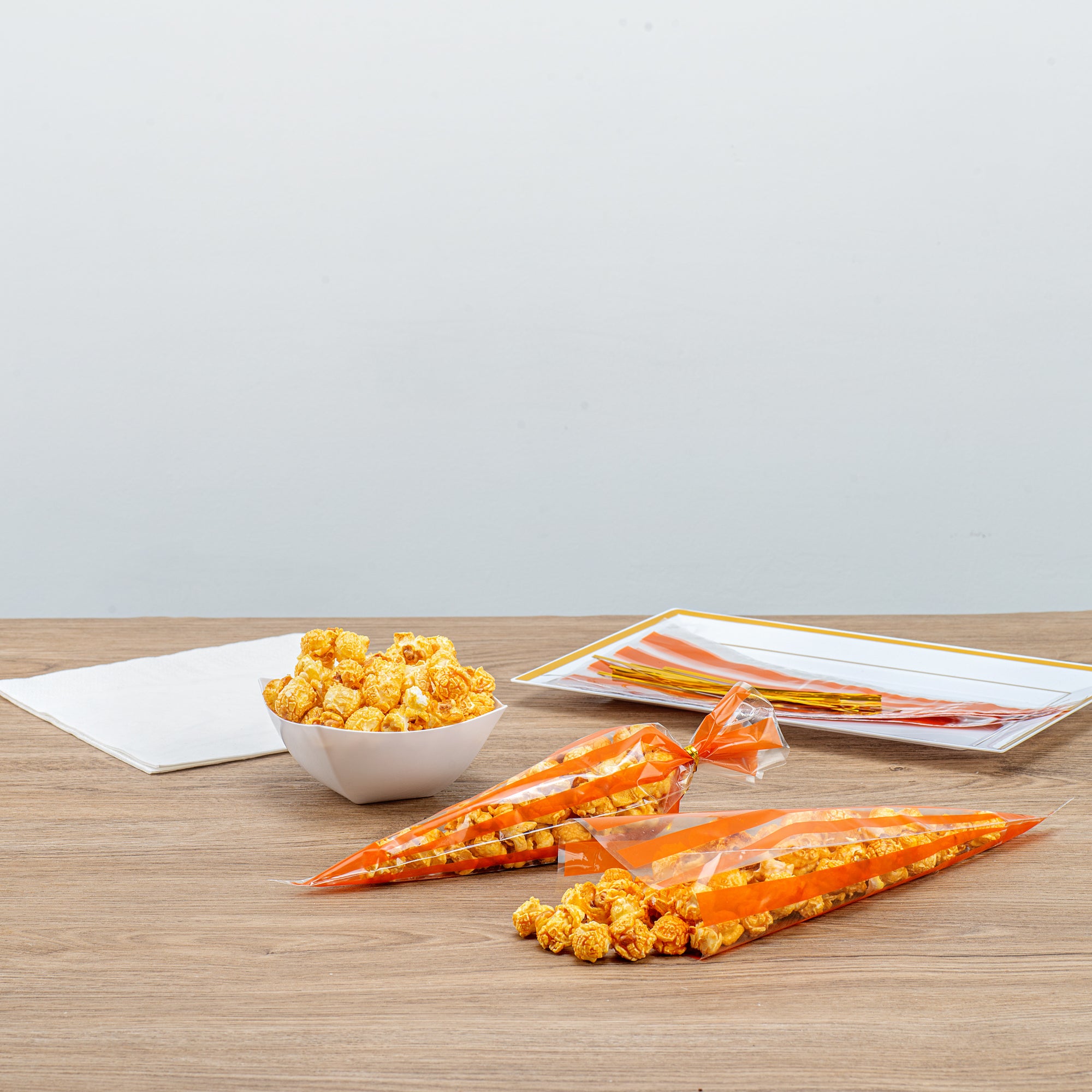 Plastic Cone Bags with Orange Stripes - 6x11 Inches, 8000 Count Box | Perfect for Party Favors, Candy, Snacks & Bulk Packaging