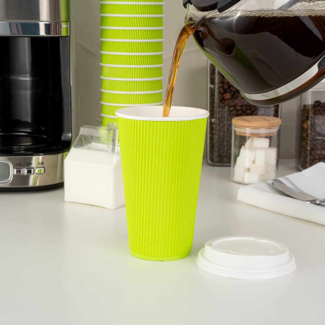 16oz Insulated Coffee Cups with Lids (20 Pack) - Leakproof & Non-Slip Eco-Friendly Paper Hot Cups for Coffee, Tea, Hot Chocolate - Perfect for Cafes, Offices & Takeout