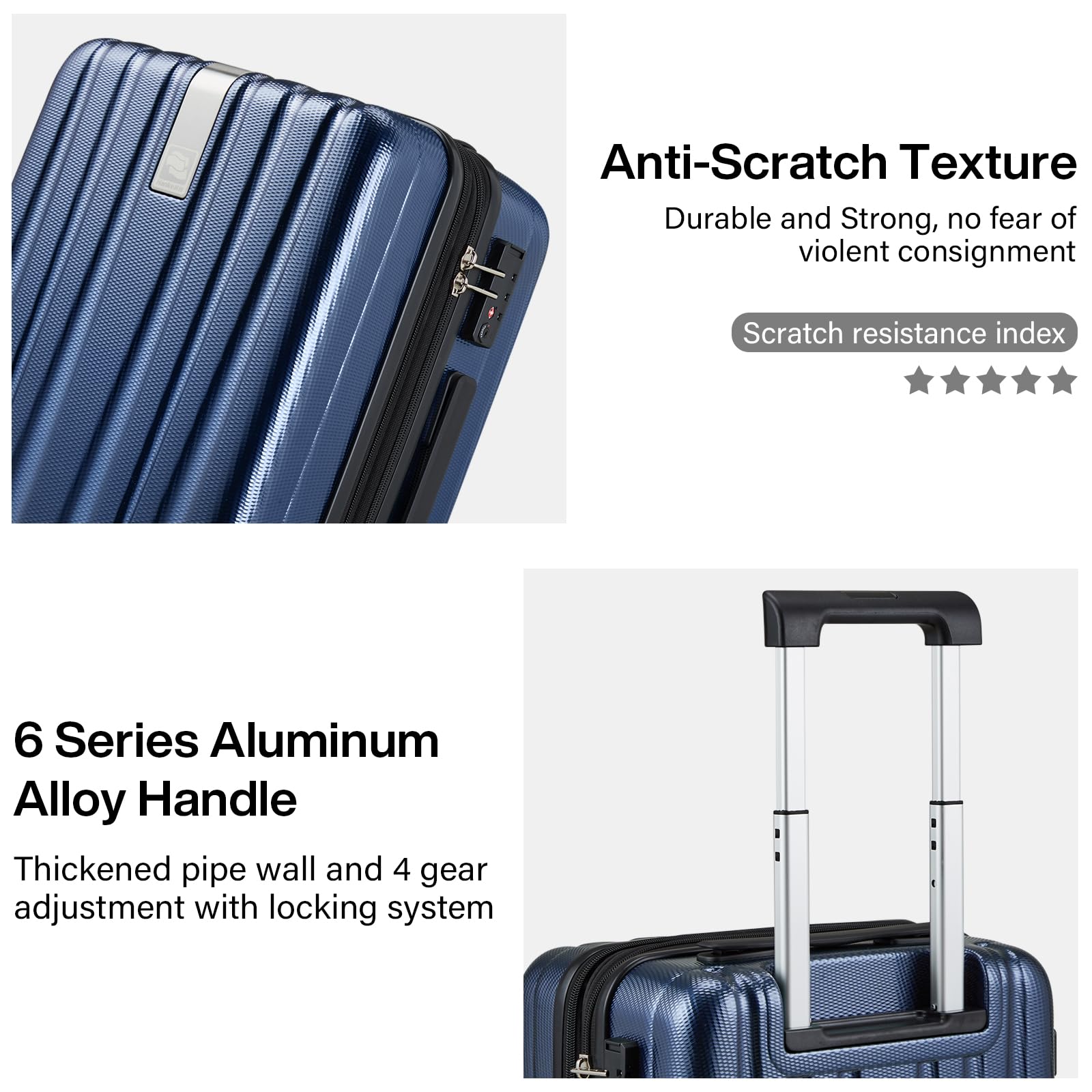 Hanke 20 Inch Expandable Carry on Luggage - Airline Approved Lightweight PC Hard Shell Suitcase with 360° Spinner Wheels, TSA Lock - Perfect for Business Travel & Weekend Getaways (Dark Blue)