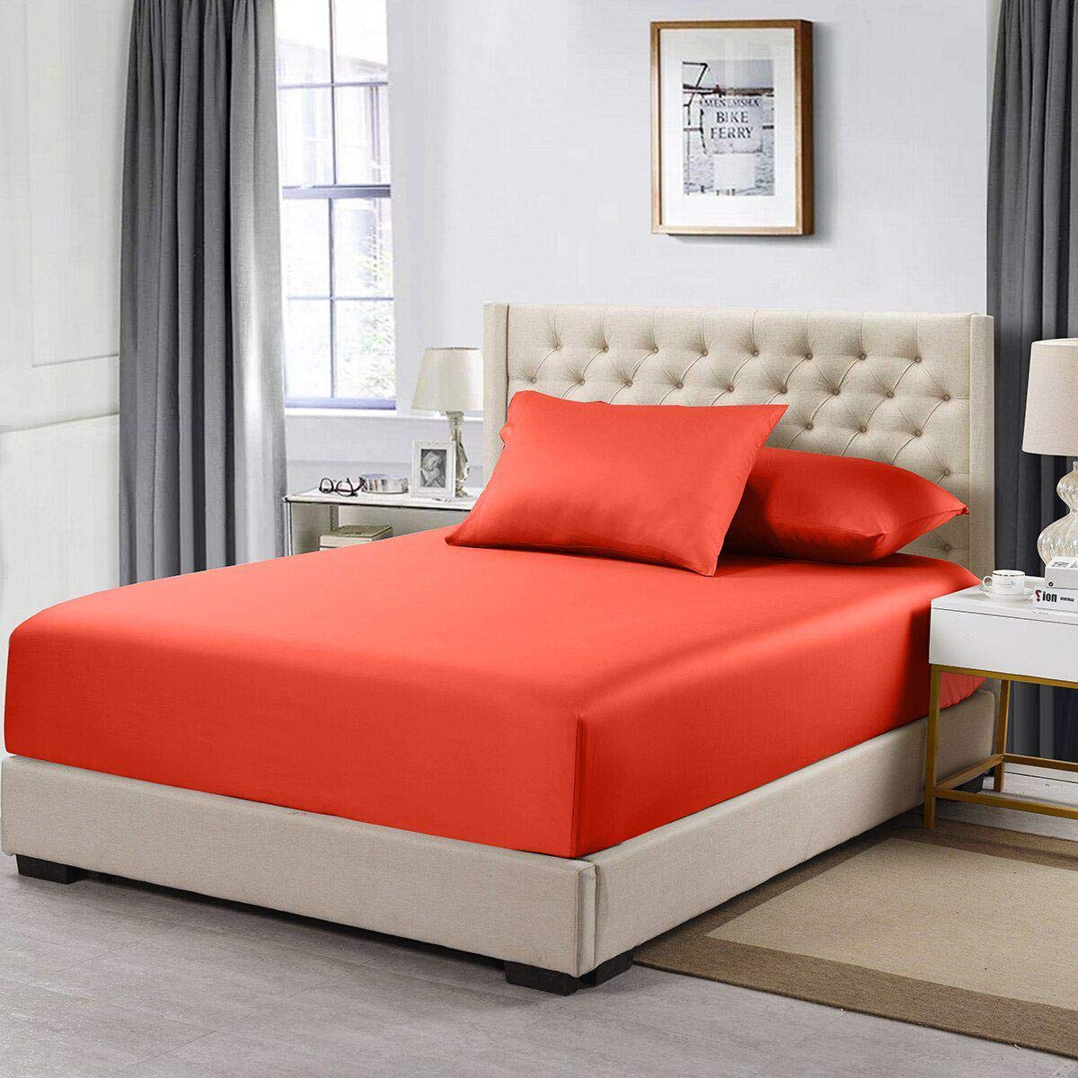 Royal Tradition 100% Cotton 600 Thread Count Fitted Sheet - California King Size, Split Corner Design for Adjustable Beds, Coral Solid Color | Luxury Bedding for Master Bedrooms & Guest Rooms