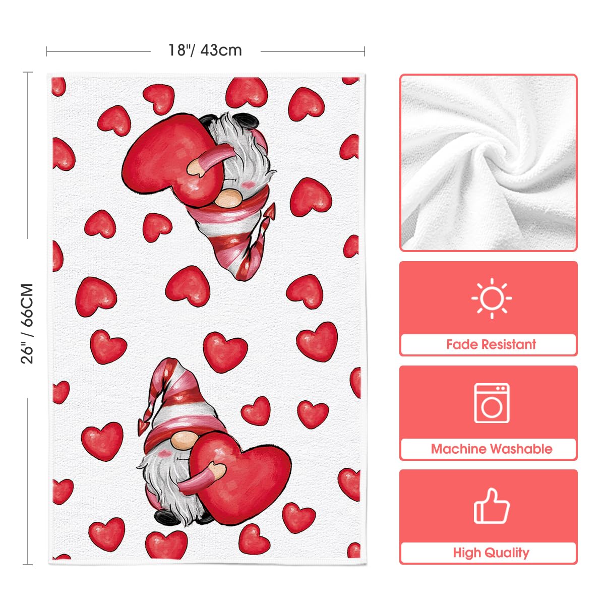 Artoid Mode Valentine's Day Gnome Kitchen Towels Set of 2 - 18x26 Inch Absorbent Dish Cloths for Seasonal Decor, Gifts & Holiday Kitchen Use