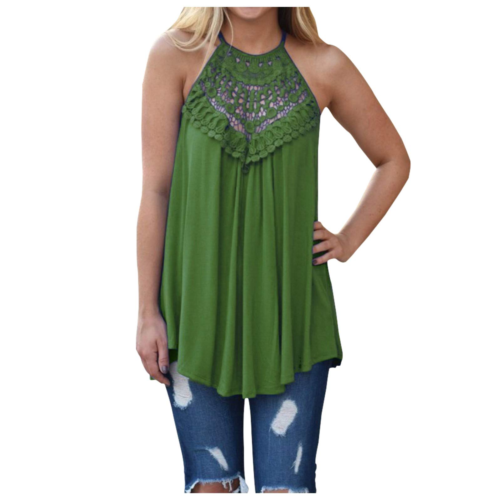 FANGTION Women's Summer Sleeveless Lace Tank Top - Flowy Loose Casual Shirt for Beach, Party & Everyday Wear