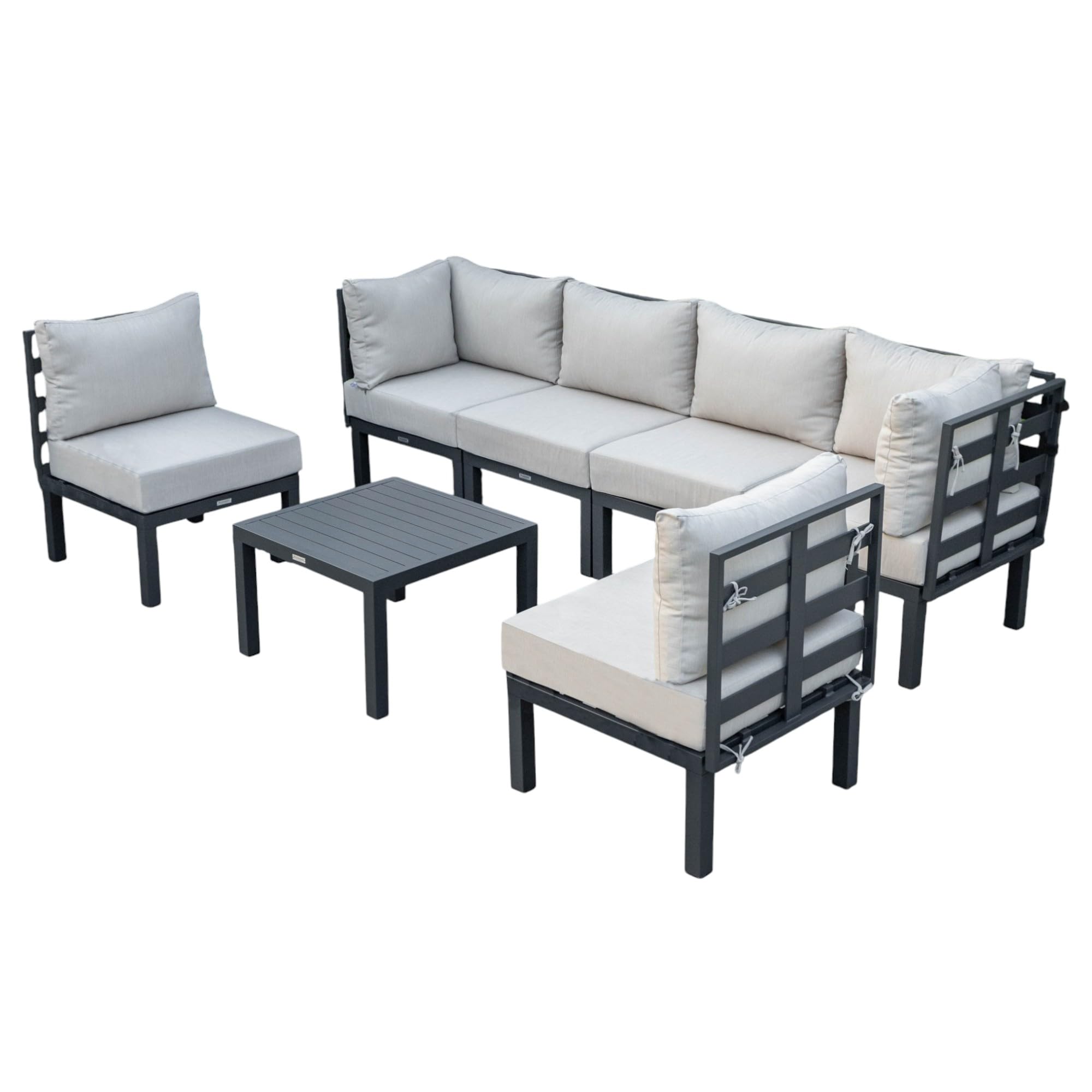 LeisureMod Chelsea 7-Piece Outdoor Patio Furniture Set - Aluminum Sectional Sofa with Weather-Resistant Cushions & Coffee Table (Beige) - Perfect for Backyard, Poolside & Garden Relaxation