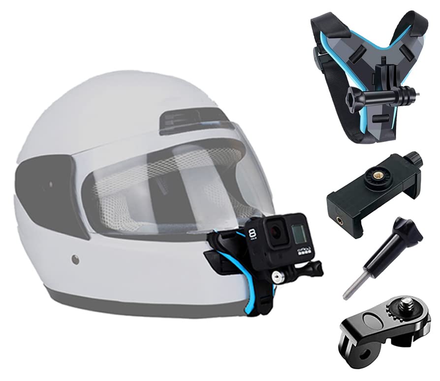 GIFTMAX Universal Helmet Chin Strap Mount with Mobile Clip & Screw - Compatible with GoPro Hero 9/8/7/6, SJCAM, Yi & All Action Cameras - Multi-Purpose Helmet Mount for Cycling, Motorcycling, Skiing & Outdoor Sports (Chin-Mount-Holder)