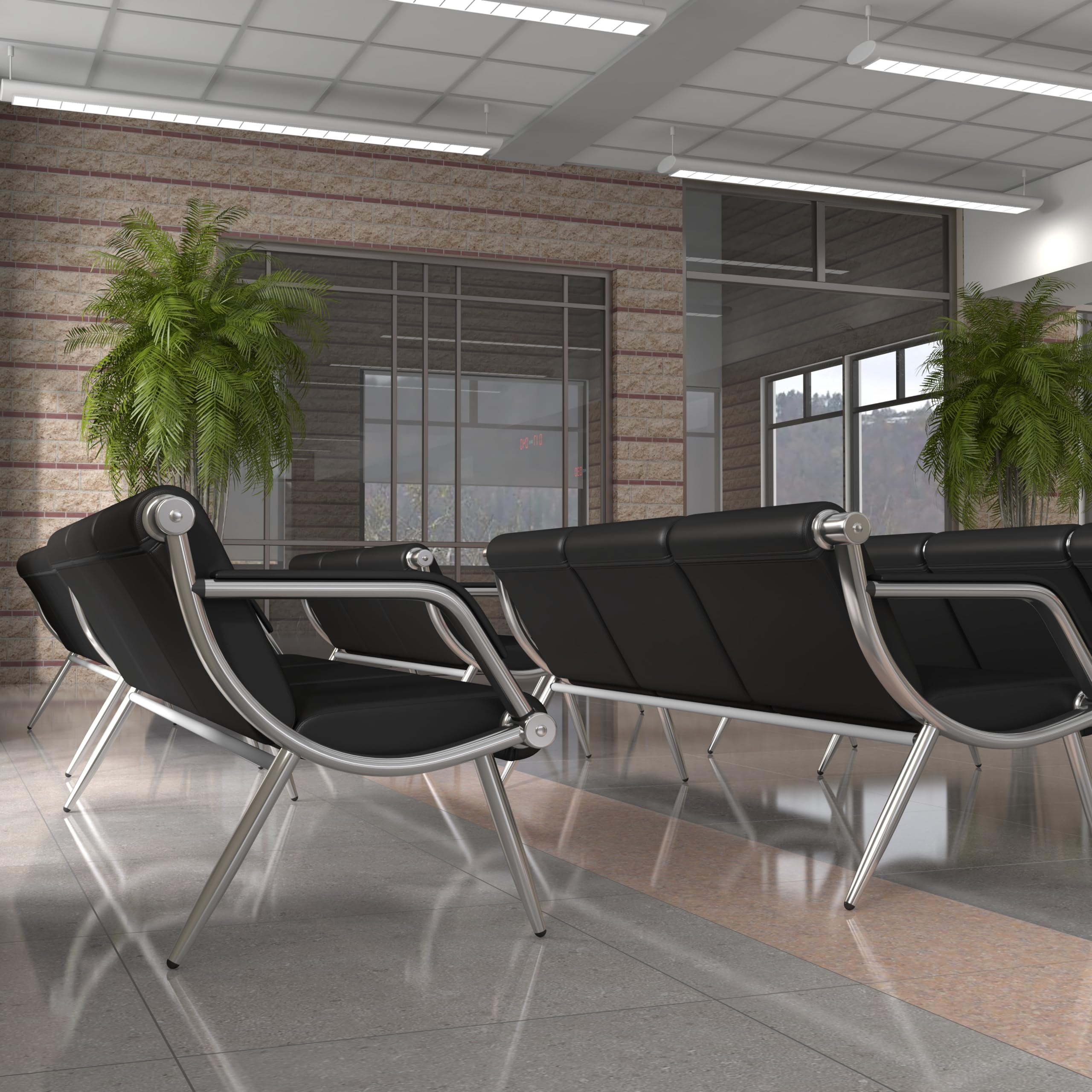 Kinsuite 3-Seat Office Reception Waiting Room Sofa - Black PU Leather Guest Chairs for Salon, Barber Shop, Airport, Bank Lobby & Visitor Areas - Perfect for Professional Waiting Rooms & Reception Areas