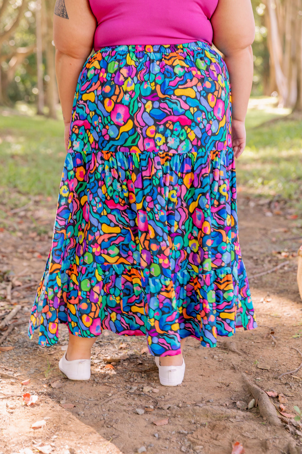Kasey Rainbow African Print Carrie Skirt - Stylish Floral Midi Skirt for Women, Perfect for Summer Outfits, Beach Vacations & Boho Fashion
