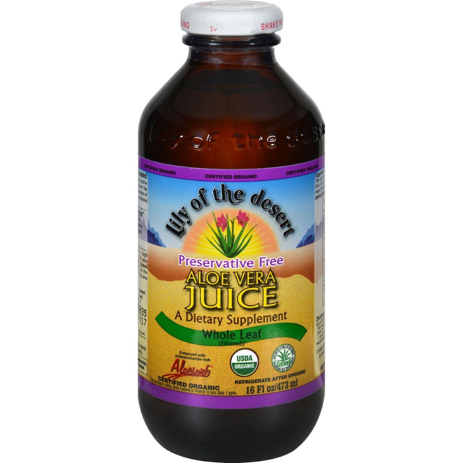 Lily Of The Desert Organic Whole Leaf Aloe Vera Juice - 16oz (6-Pack) | Natural Digestive Support & Skin Hydration | Perfect for Daily Wellness & Detox Drinks
