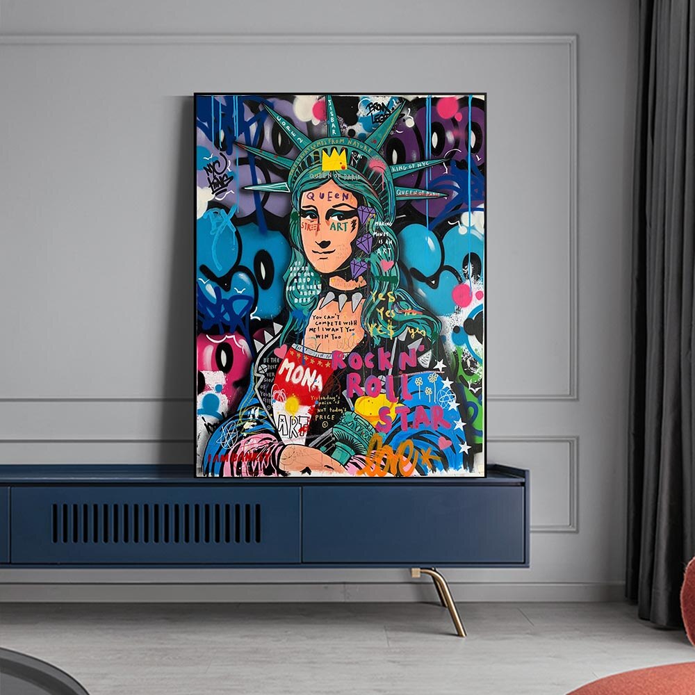 Statue of Liberty Graffiti Canvas Wall Art - Modern Urban Decor for Living Room, Bedroom & Office - Unique NYC Themed Wall Painting