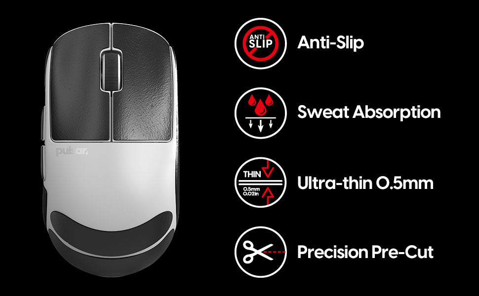 Pulsar Supergrip Grip Tape for Pulsar X2H Medium - Non-Slip Gaming Mouse Grip for Enhanced Control - Perfect for FPS, MOBA, and Esports Gaming