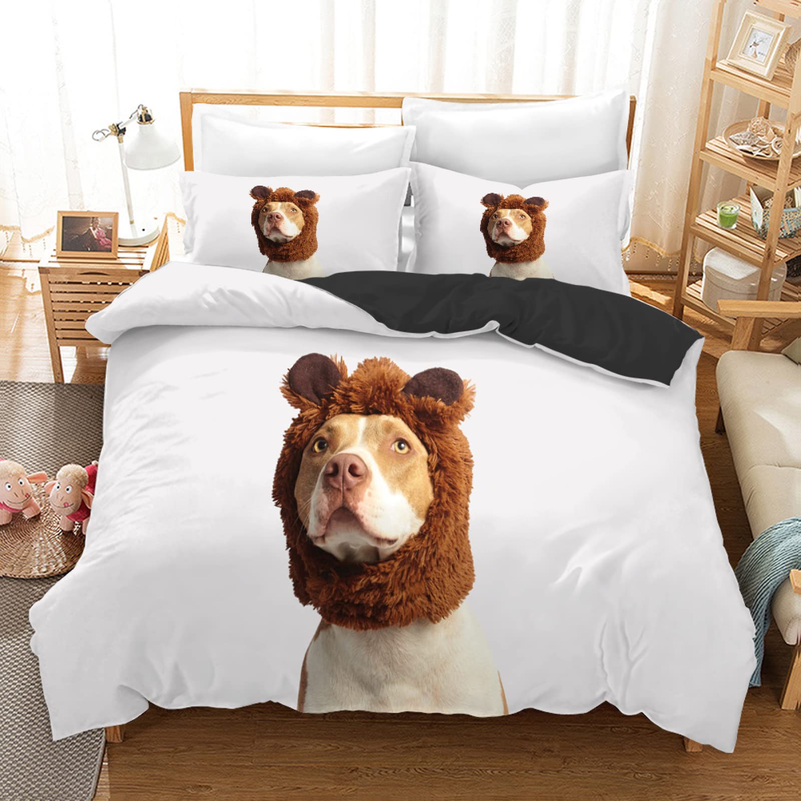 White Microfiber Dog Print Comforter Set - Kids Bedroom Decor