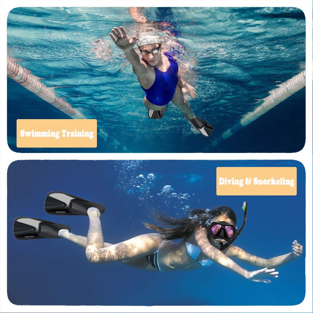 WACOOL Adult Short Blade Swim Fins - Lightweight Full Foot Pocket Flippers for Snorkeling, Scuba Diving & Swimming Training | Travel Size Gear for Pool, Beach & Ocean Adventures
