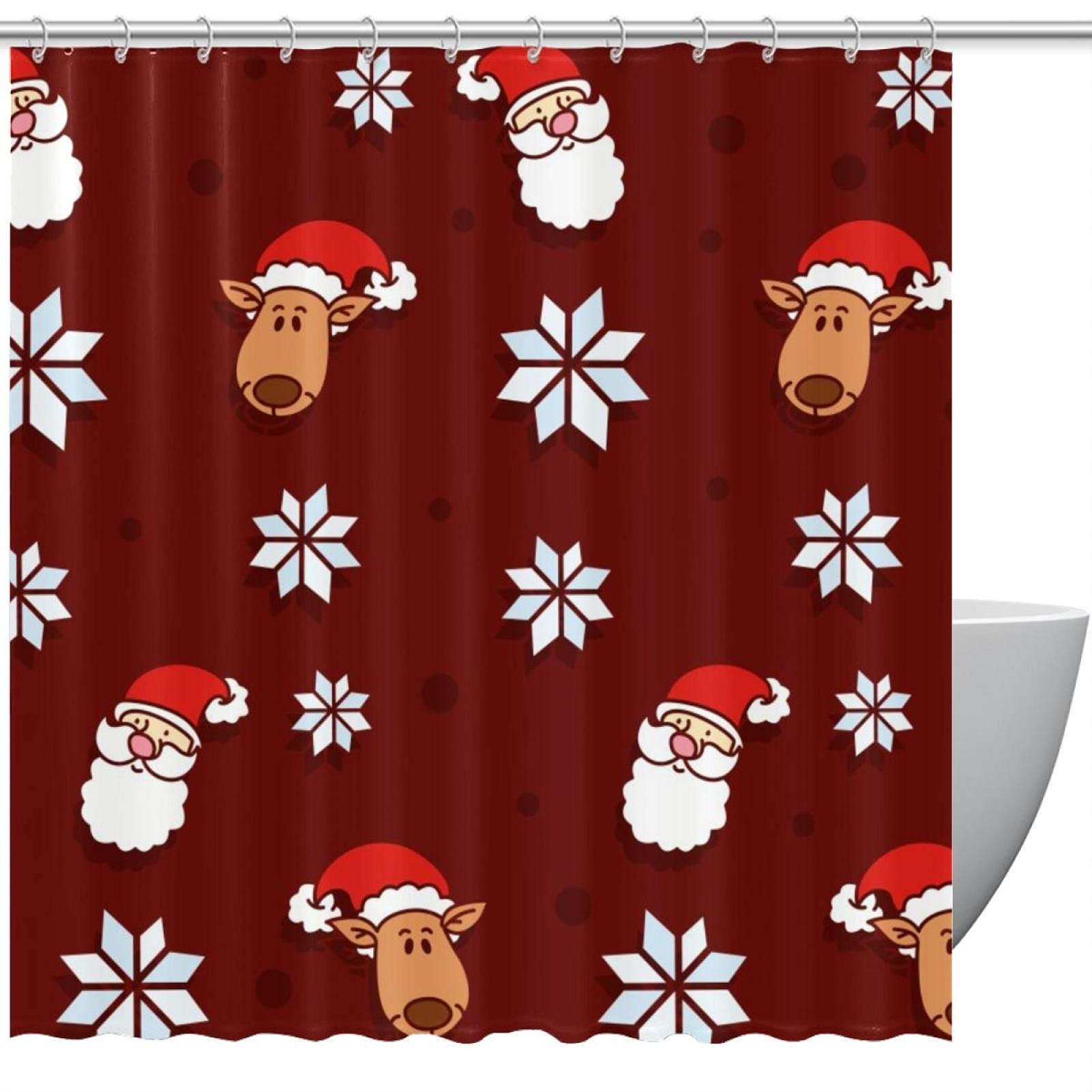 HEOEH Christmas Pattern Waterproof Polyester Shower Curtain - 66 x 72 Inch Holiday Bathroom Decor for Bathtub & Shower - Perfect for Festive Home Decor, Holiday Parties & Seasonal Bathroom Makeover