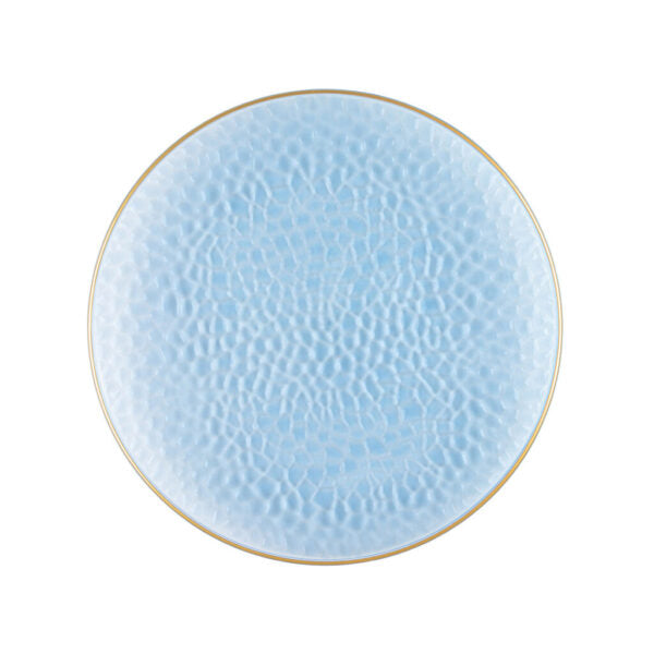 Blue and Gold Round Hammered Plastic Plates - Organic & Eco-Friendly Dinnerware Set for Parties, Weddings, and Home Decor