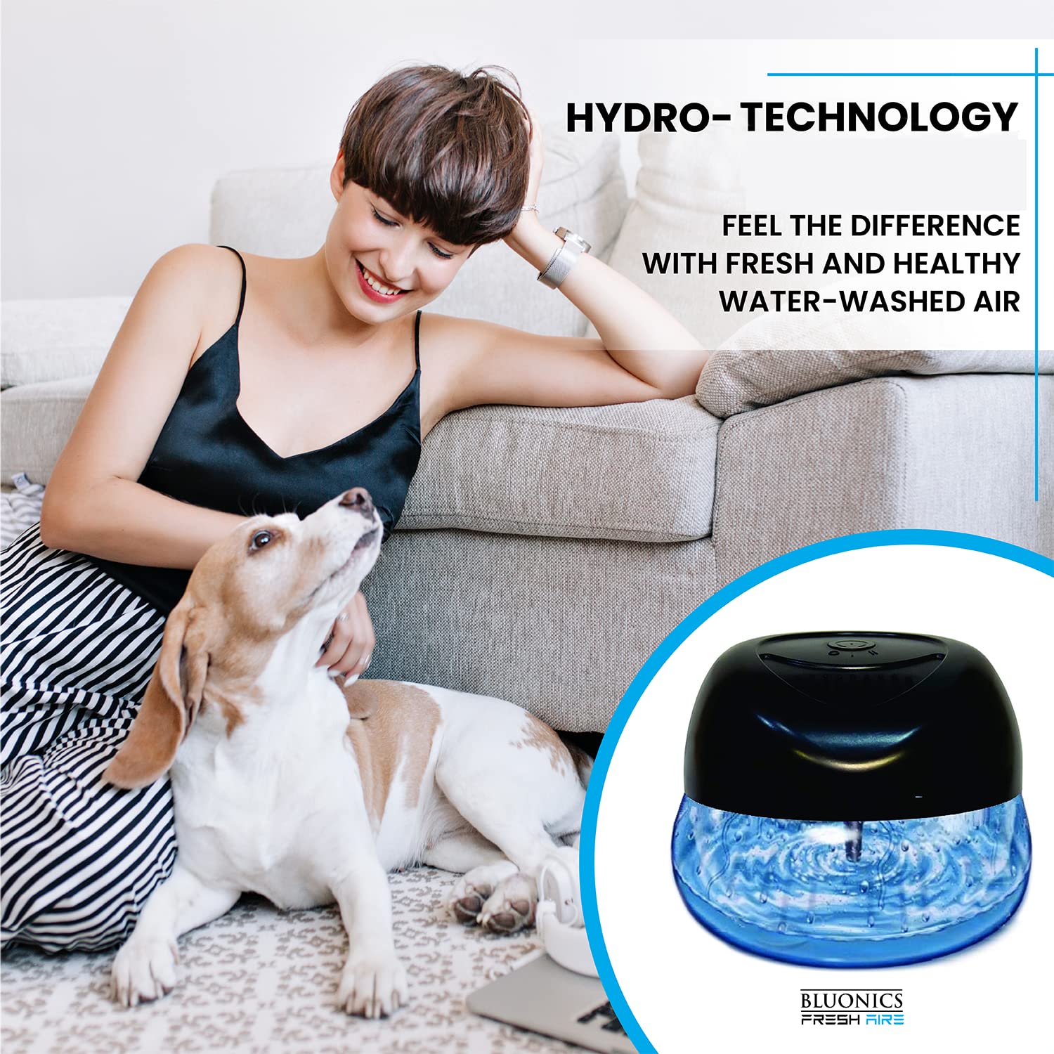Bluonics Fresh Aire 2-Pack Water Air Washer with 7-Color LED Night Light & White Noise, Includes Lavender Fragrance Bottle - Perfect for Bedroom, Office, and Home Aromatherapy