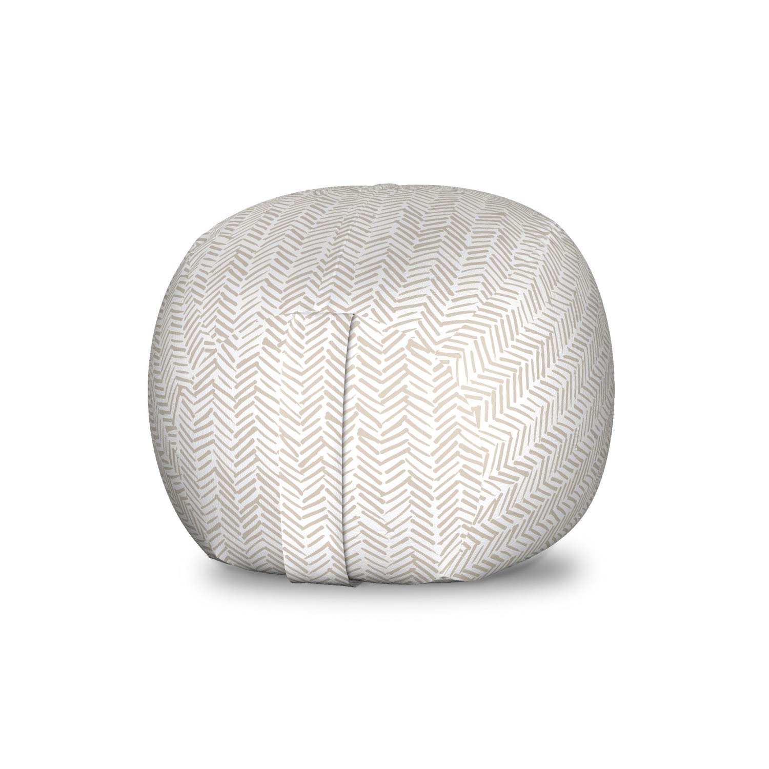 Lunarable Chevron Pattern Toy Storage Bag Chair - Hand Drawn Monochrome Herringbone Design, Washable Stuffed Animal Organizer for Kids Room, Small Size in White Beige | Perfect for Nursery, Playroom & Bedroom Organization