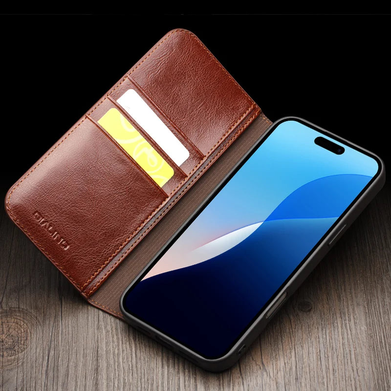 QIALINO Genuine Leather Case for iPhone 16 Pro Max - Premium Protection & Slim Fit - Perfect for Business, Travel & Everyday Use
