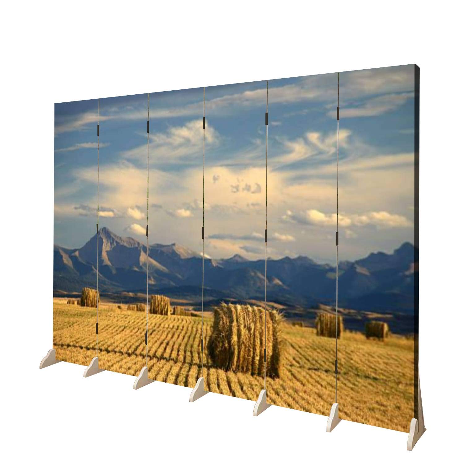 Wooden Room Divider with Alberta Scenic Agriculture & Harvest Theme - 6-Panel Folding Privacy Screen, Dual-Sided Canvas Partition for Home Office, Bedroom, and Indoor Display Shelves | Perfect for Space Separation and Decorative Wall Art