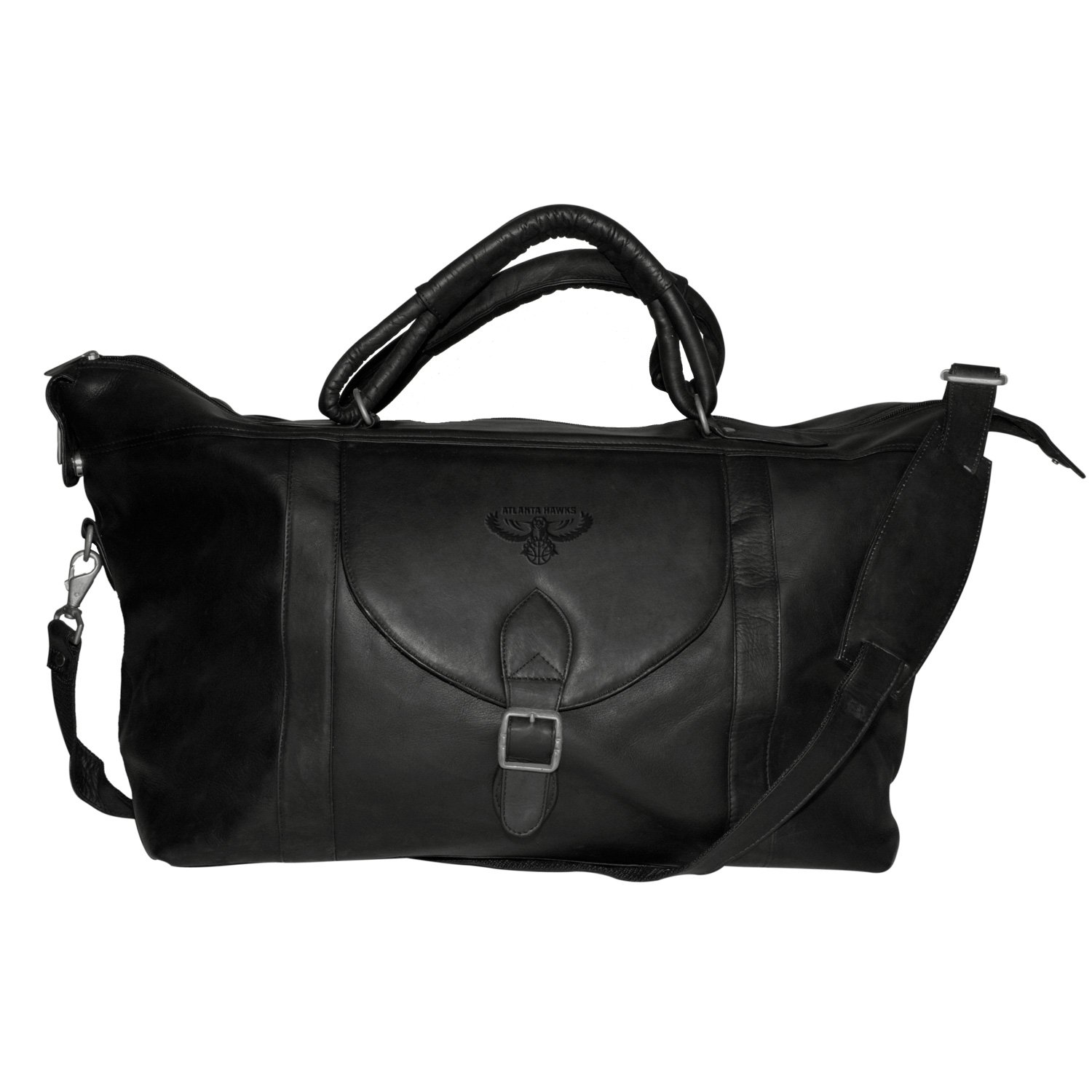NBA Atlanta Hawks Black Leather Top Zip Travel Bag - Durable Gym & Sports Duffel for Men & Women - Perfect for Basketball Games, Travel & Workout Gear Storage