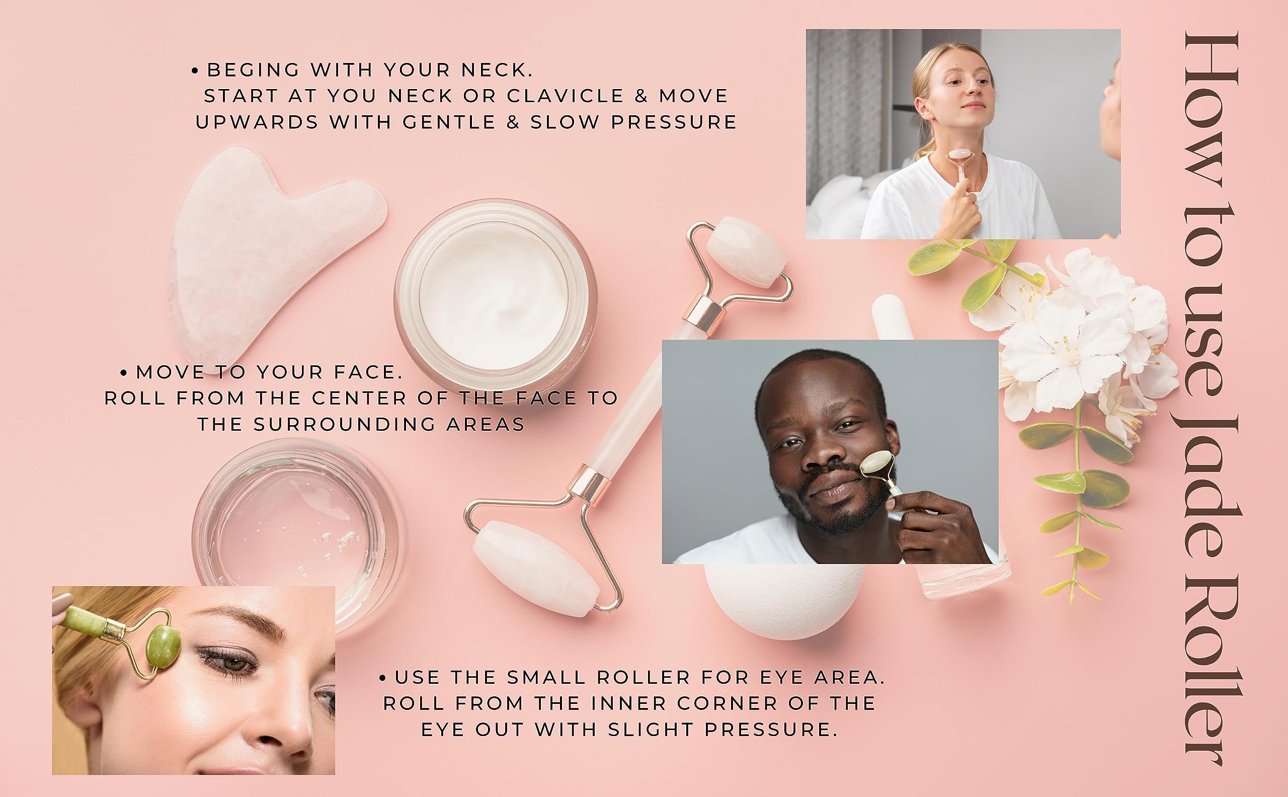 Rose Quartz Jade Roller & Gua Sha Set - Natural Facial Massage Tools for Skin Care, Wrinkle Reduction & Lymphatic Drainage - Perfect for Anti-Aging Routine & Relaxing Spa Night