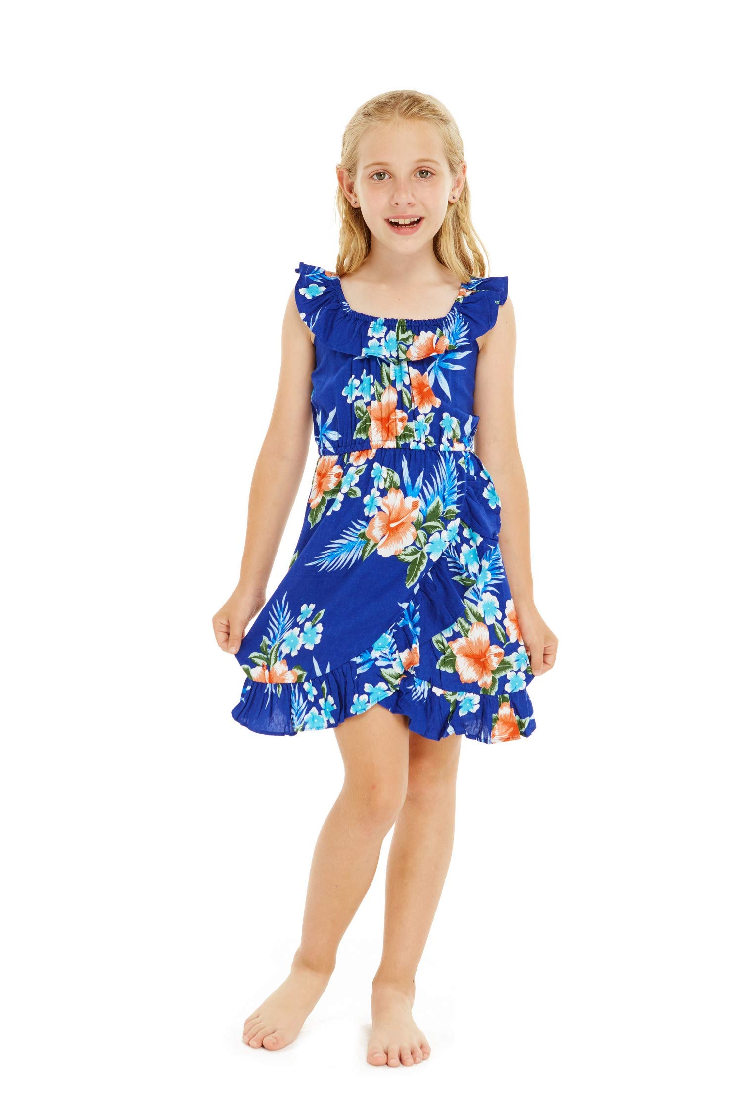 Hawaiian Luau Dress with Ruffle Wrap for Girls - Beach Party & Summer Outfits