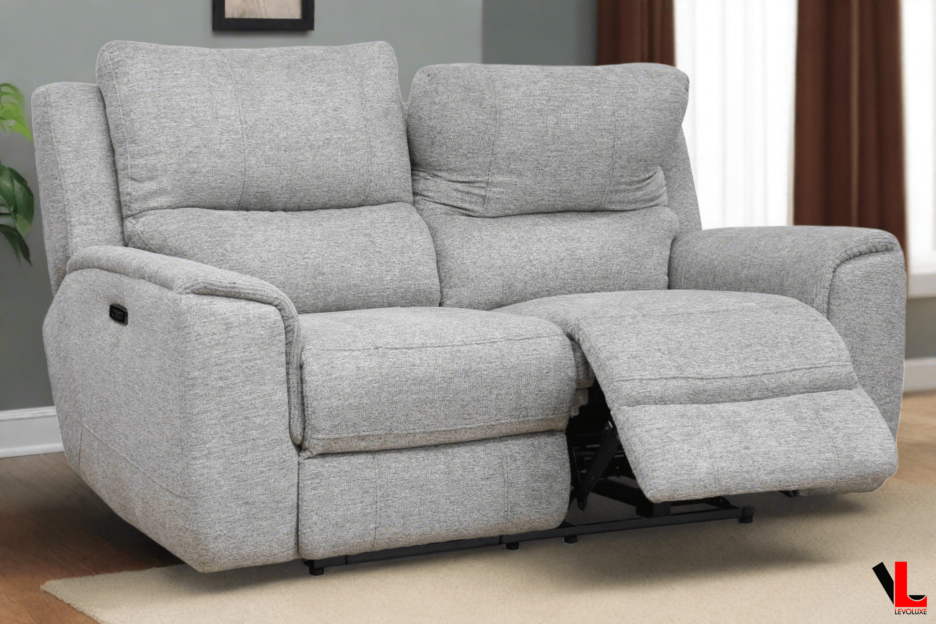 Sentinel 65 Power Reclining Loveseat with Adjustable Headrest - Soft Tweed Ash Fabric - Perfect for Living Room, Home Theater & Small Spaces